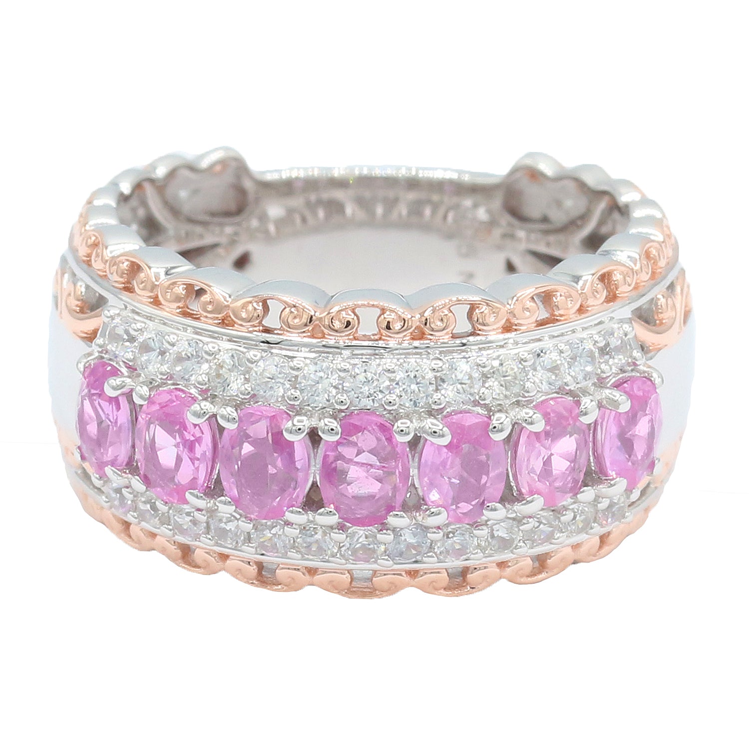 Gems en Vogue 2.88ctw Rose Cut Pink Sapphire & White Zircon Band Ring