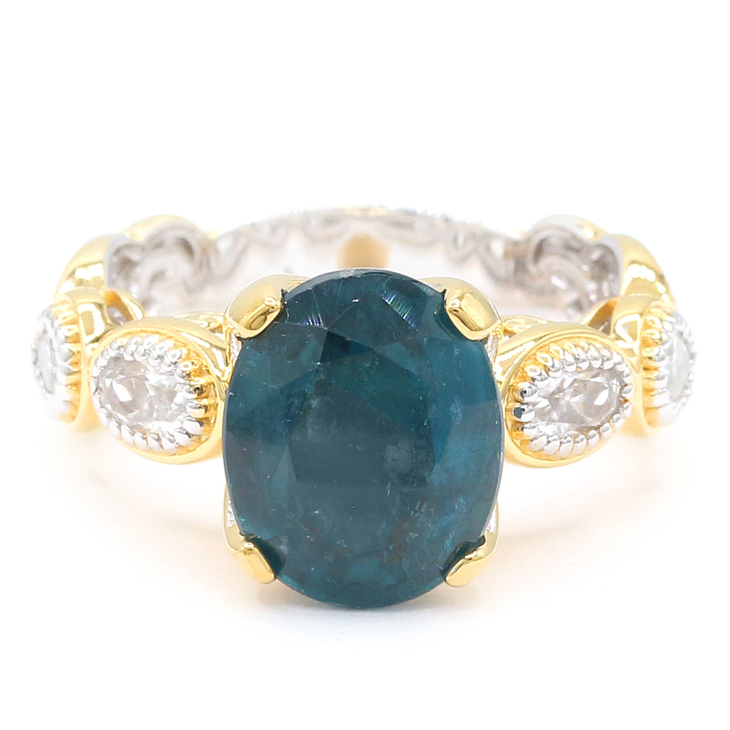 Gems en Vogue One-of-a-Kind 6.73ctw Teal Kyanite & White Zircon Ring