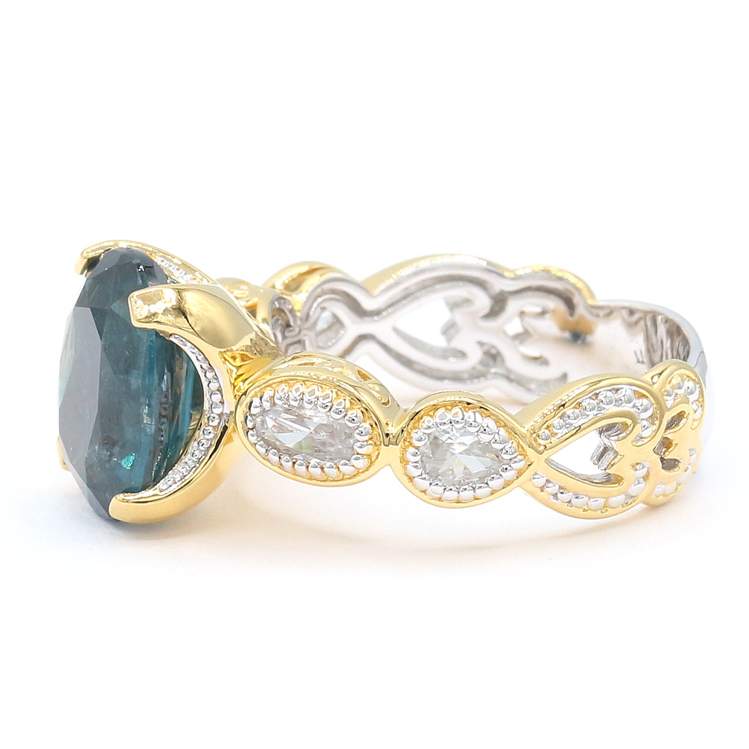 Gems en Vogue One-of-a-Kind 6.73ctw Teal Kyanite & White Zircon Ring