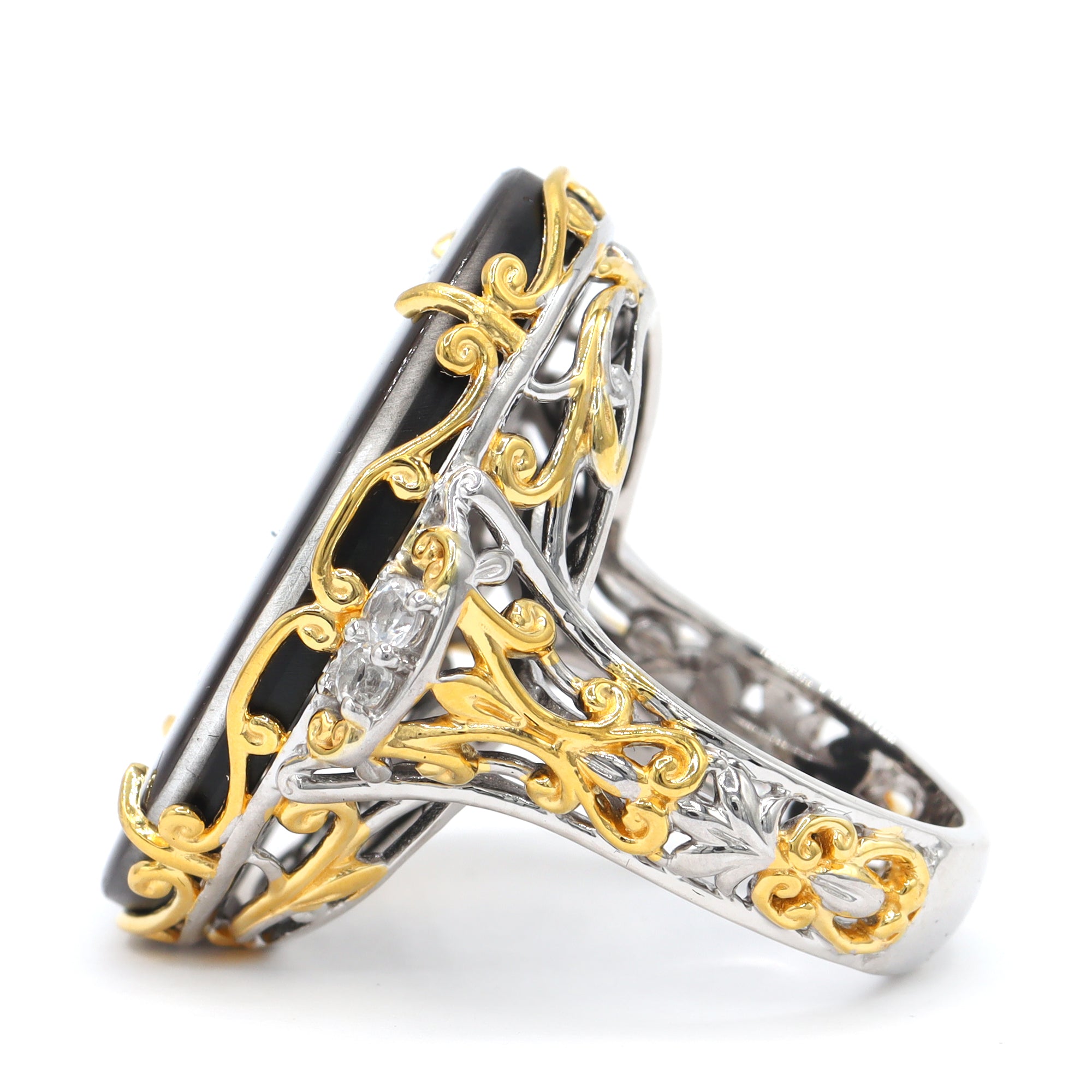 Couture Gems One-of-a-Kind 24K Palladium Silver 29.87ctw Ammolite & White Topaz Ring