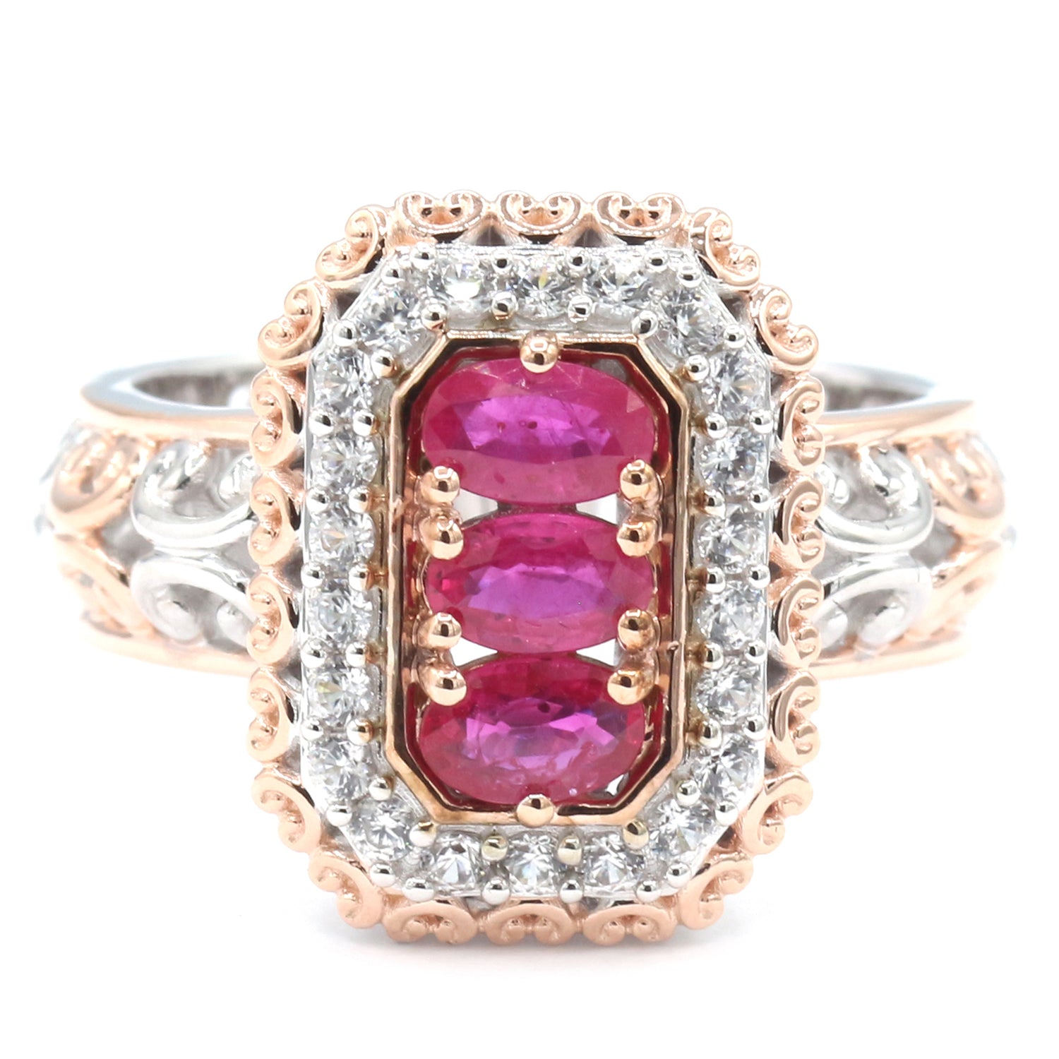 Gems en Vogue 1.22ctw Ruby & White Zircon Three Stone Ring