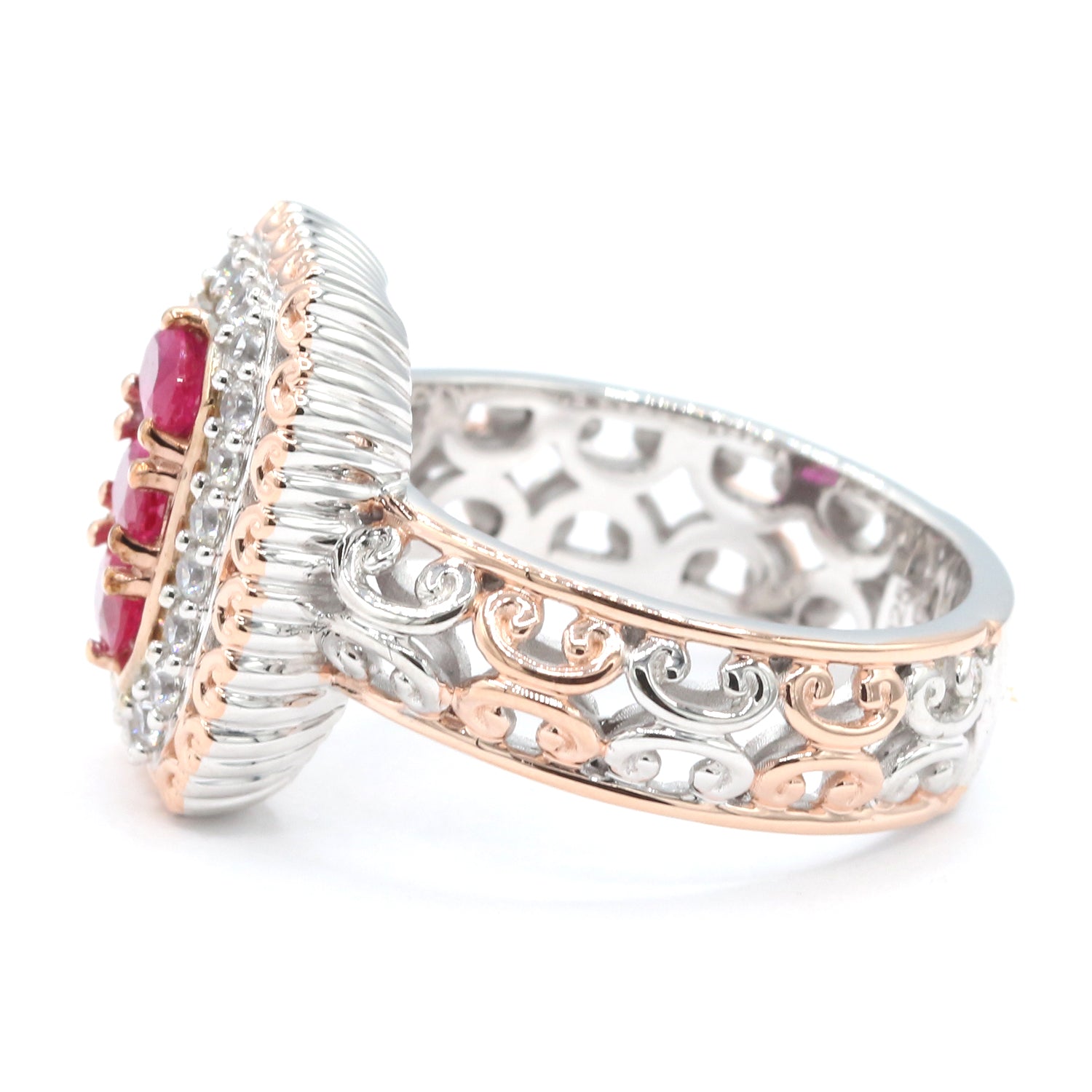 Gems en Vogue 1.22ctw Ruby & White Zircon Three Stone Ring
