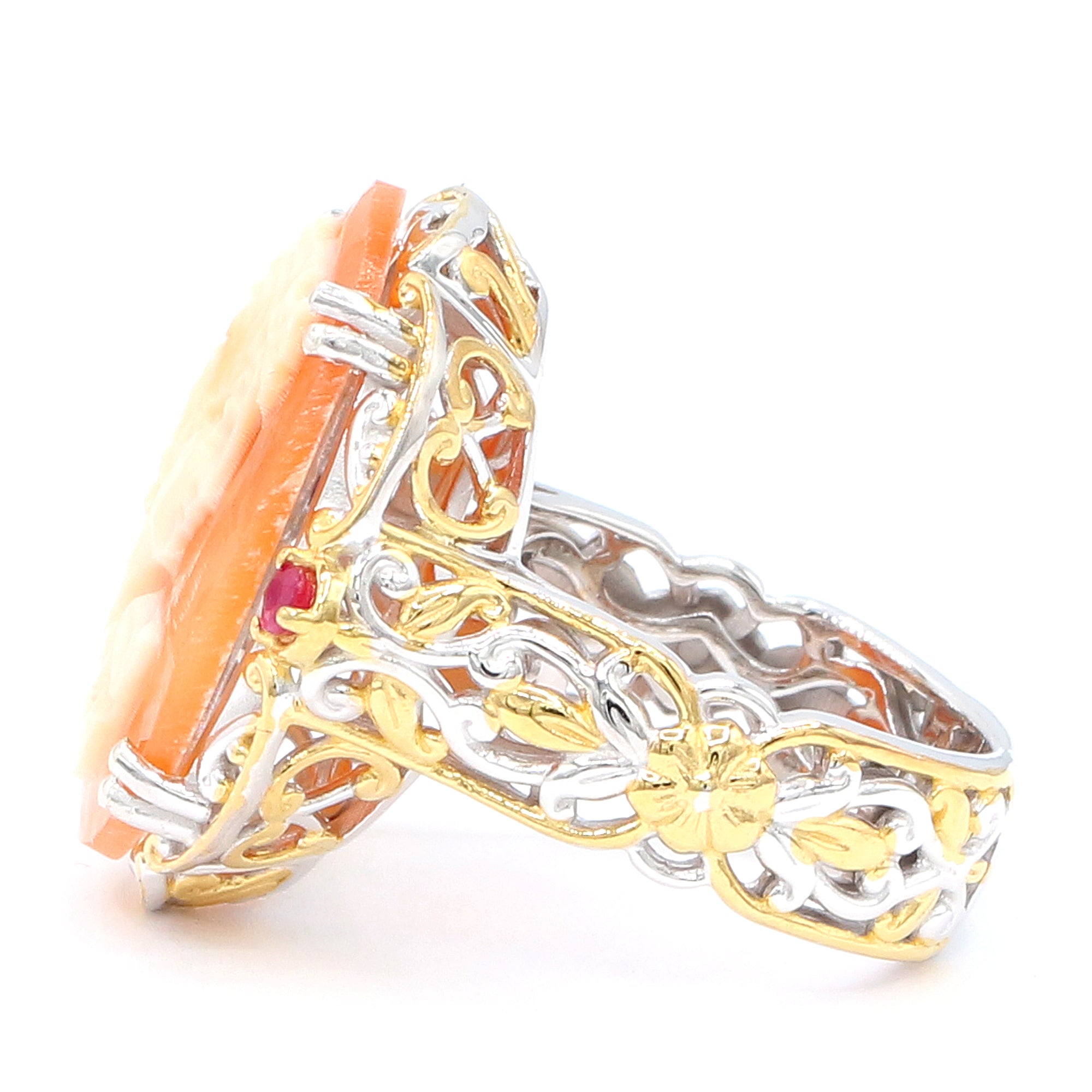 Gems en Vogue Carved Cameo & Ruby Lady Portrait Ring