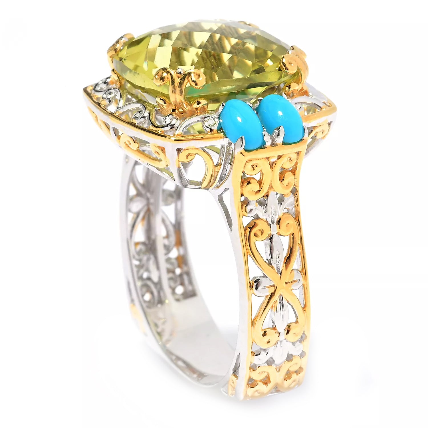 Gems en Vogue 11.37ctw Ouro Verde & Sleeping Beauty Turquoise Ring