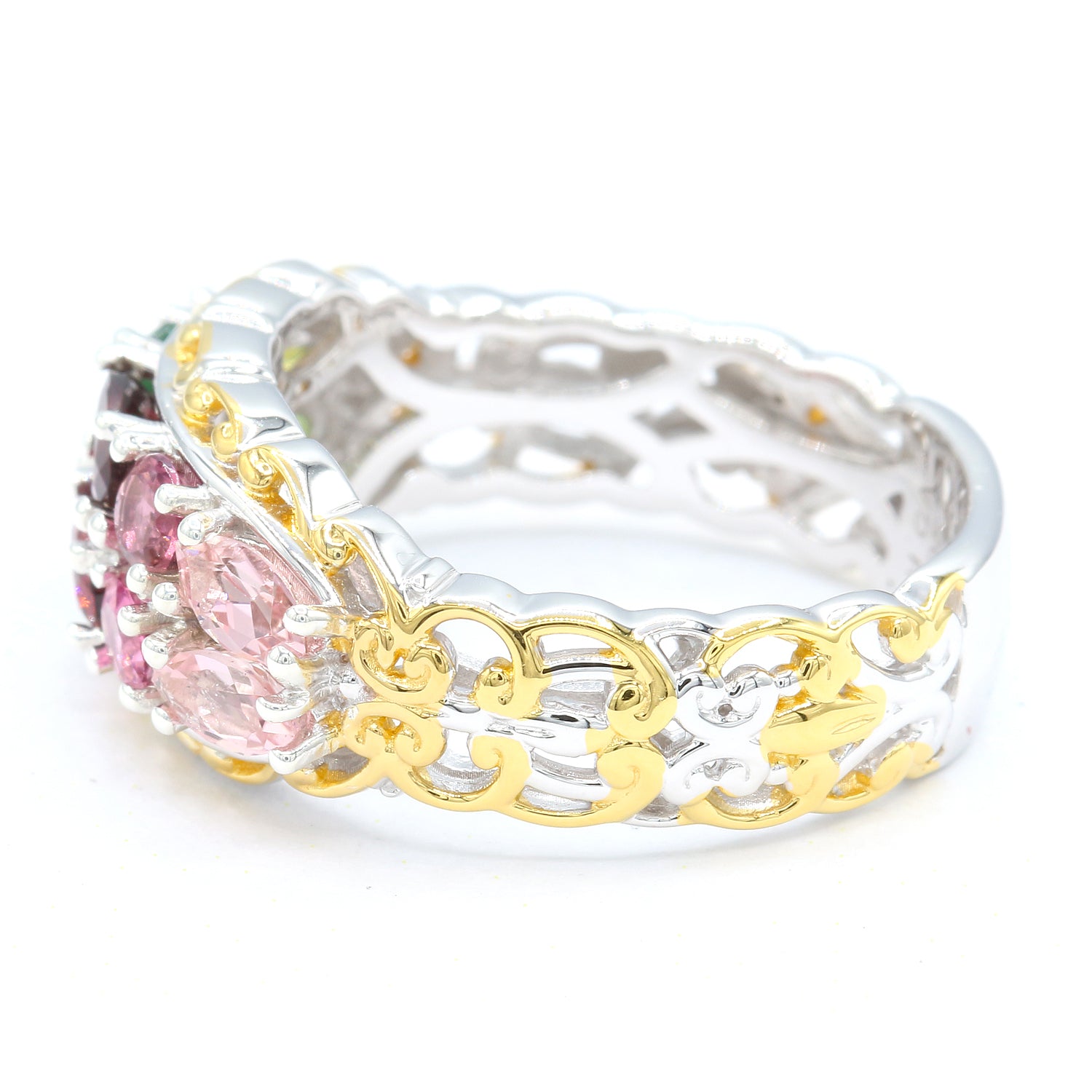 Gems en Vogue 1.60ctw Multi Color Congo Tourmaline Double Row Ring