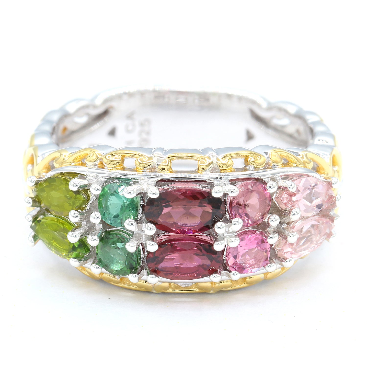 Gems en Vogue 1.60ctw Multi Color Congo Tourmaline Double Row Ring