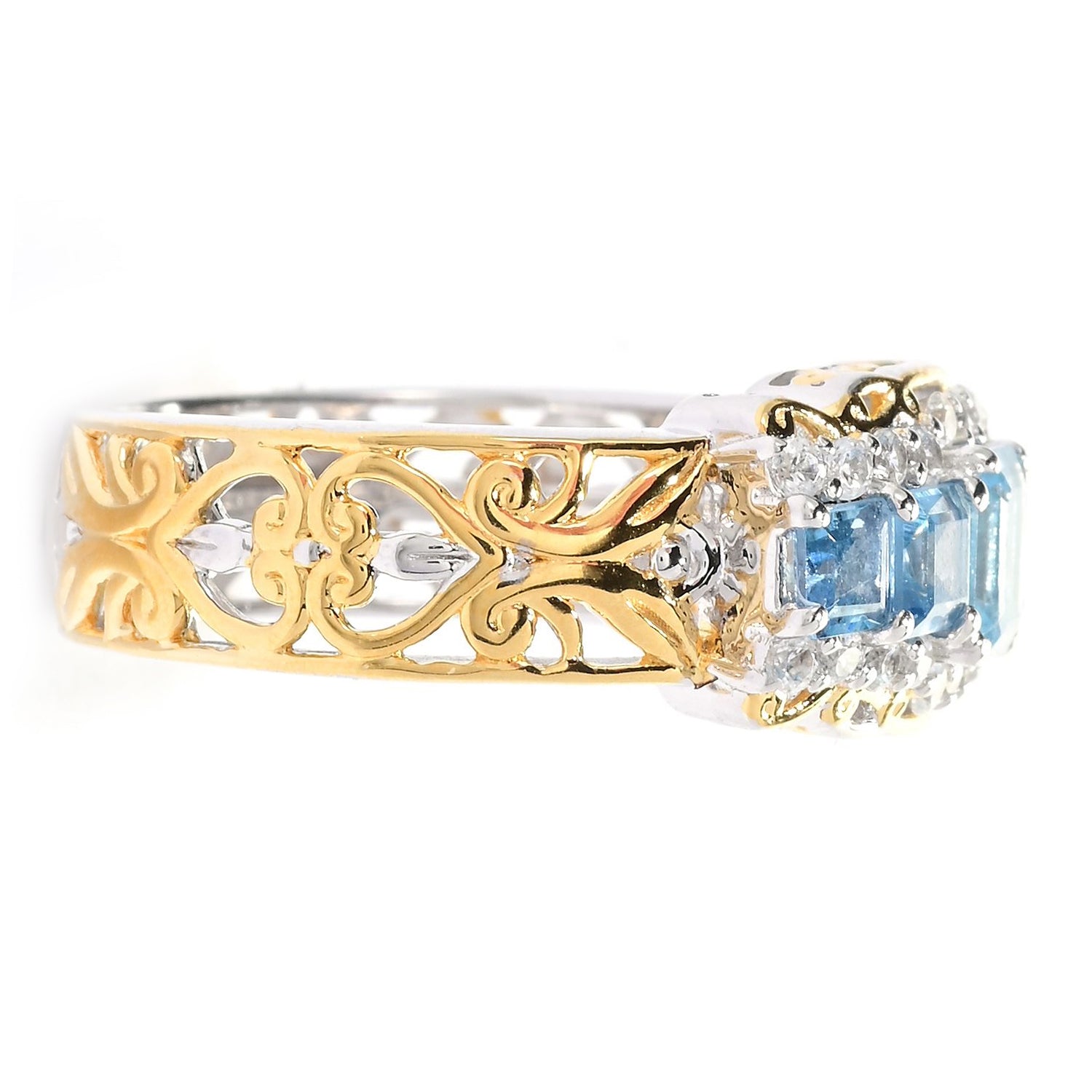 Gems en Vogue 1.58ctw Tanzanian Aquamarine & White Zircon Five Stone Band Ring