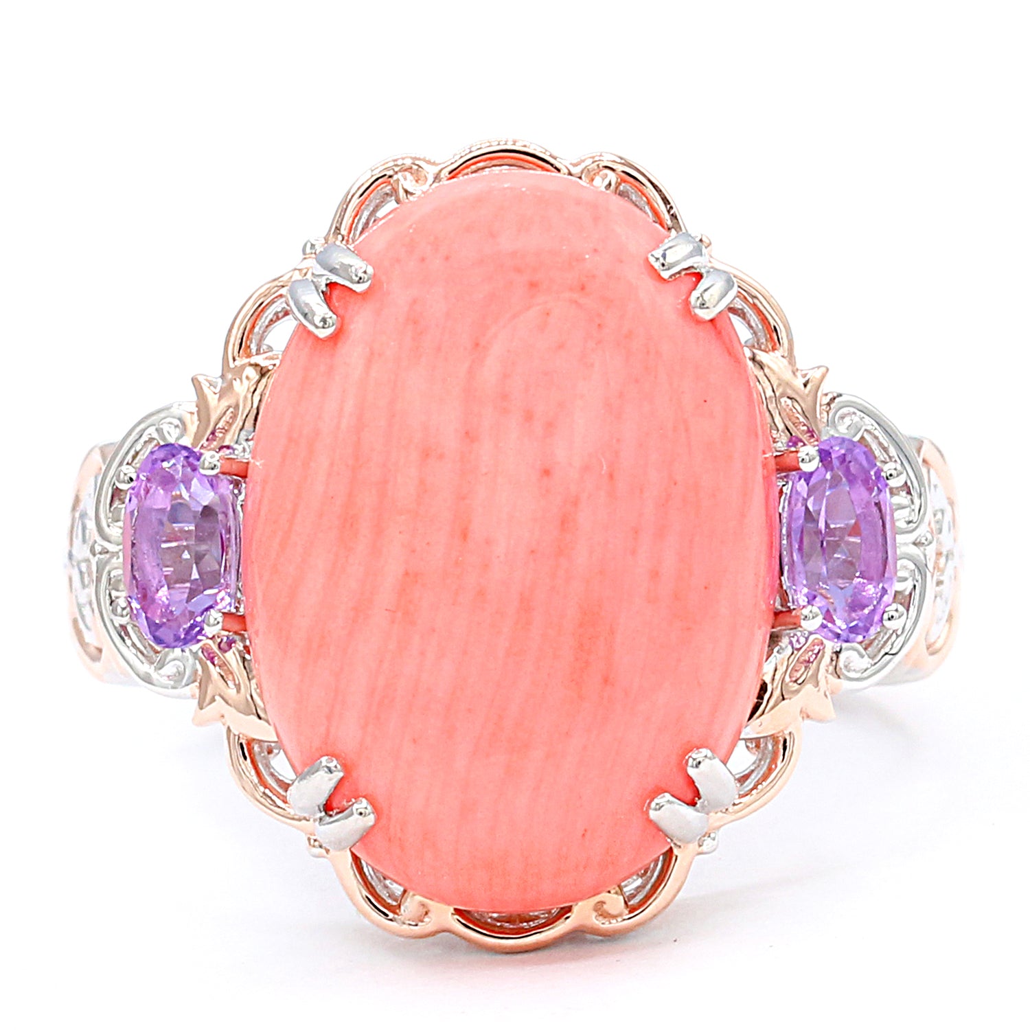 Gems en Vogue Pink Coral & Brazilian Amethyst Ring