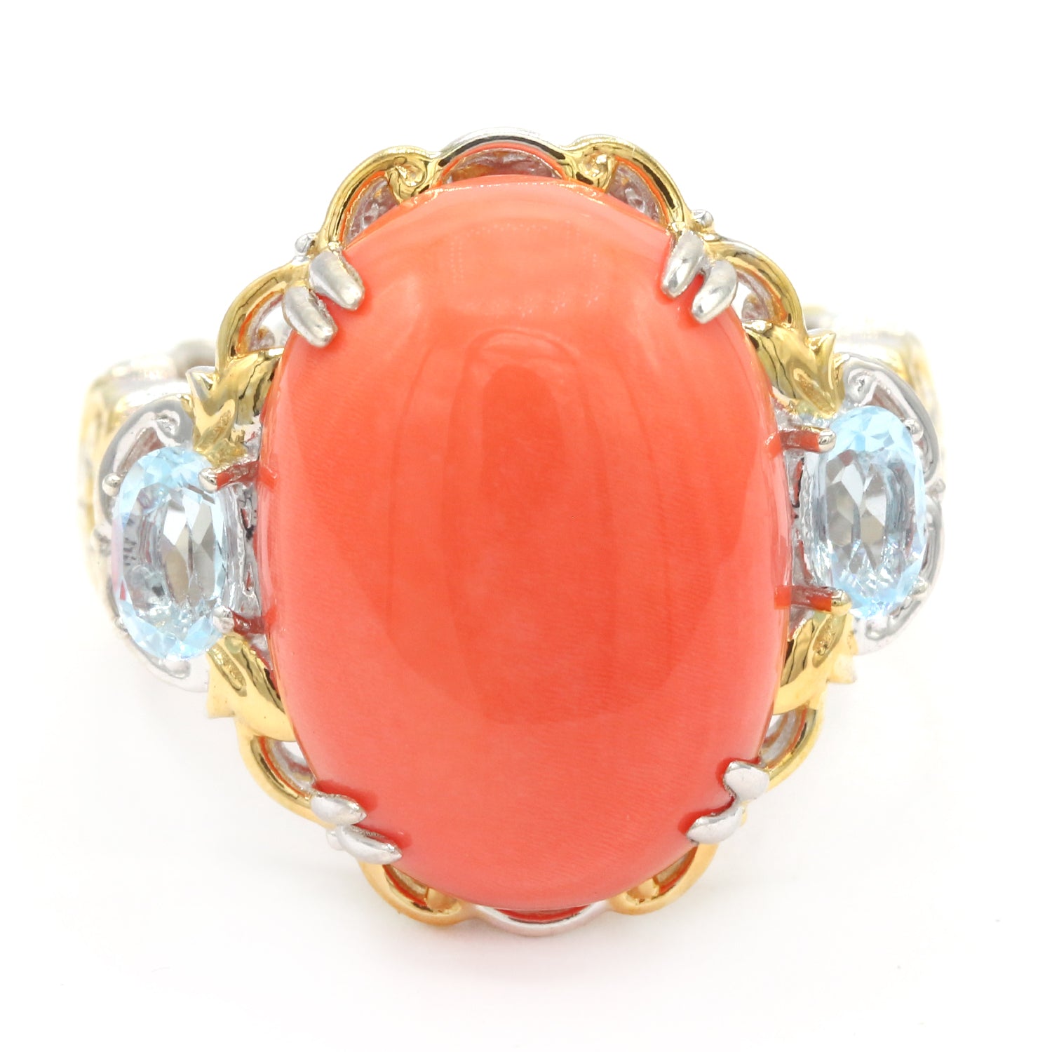 Gems en Vogue Salmon Coral & Sky Blue Topaz Ring