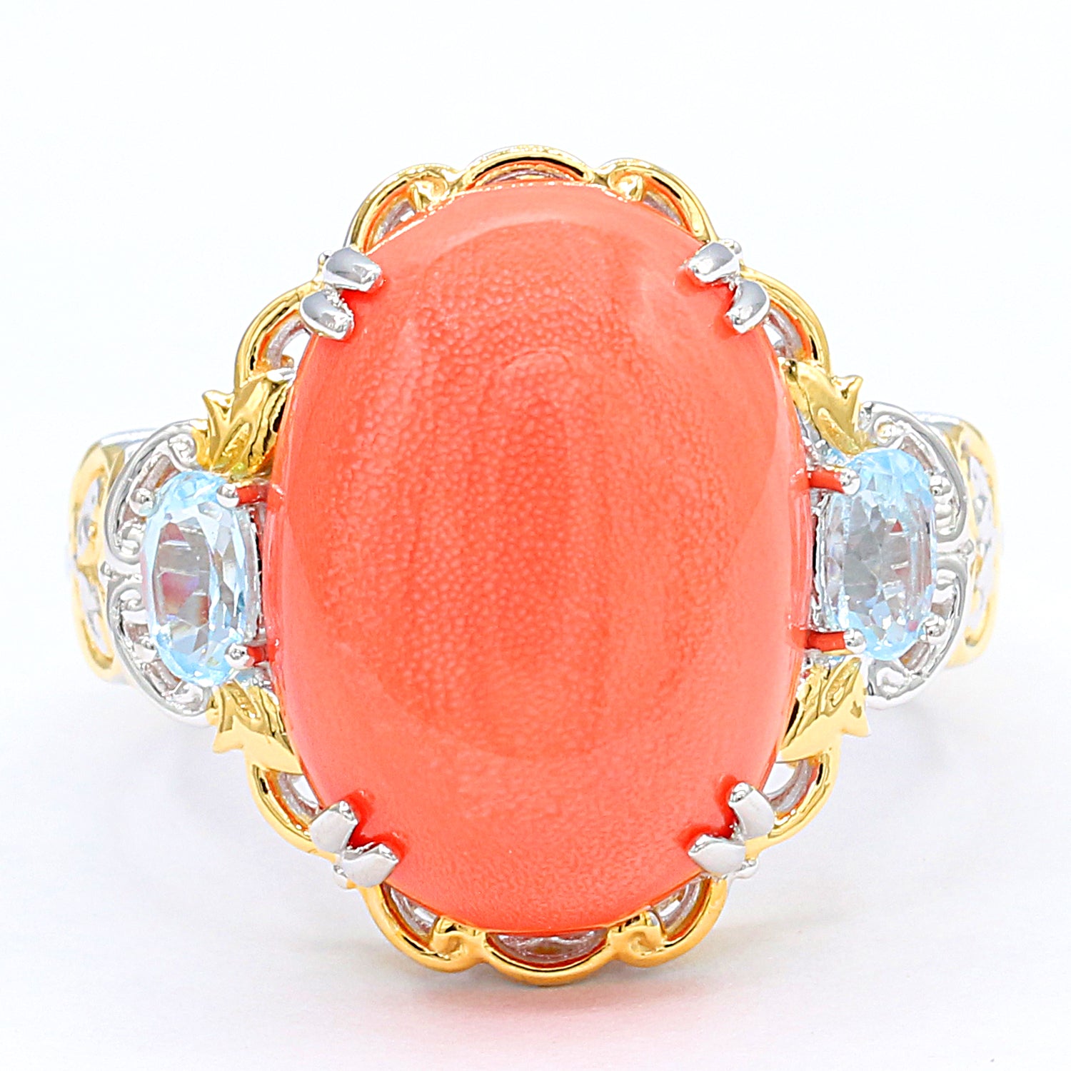 Gems en Vogue Salmon Coral & Sky Blue Topaz Ring
