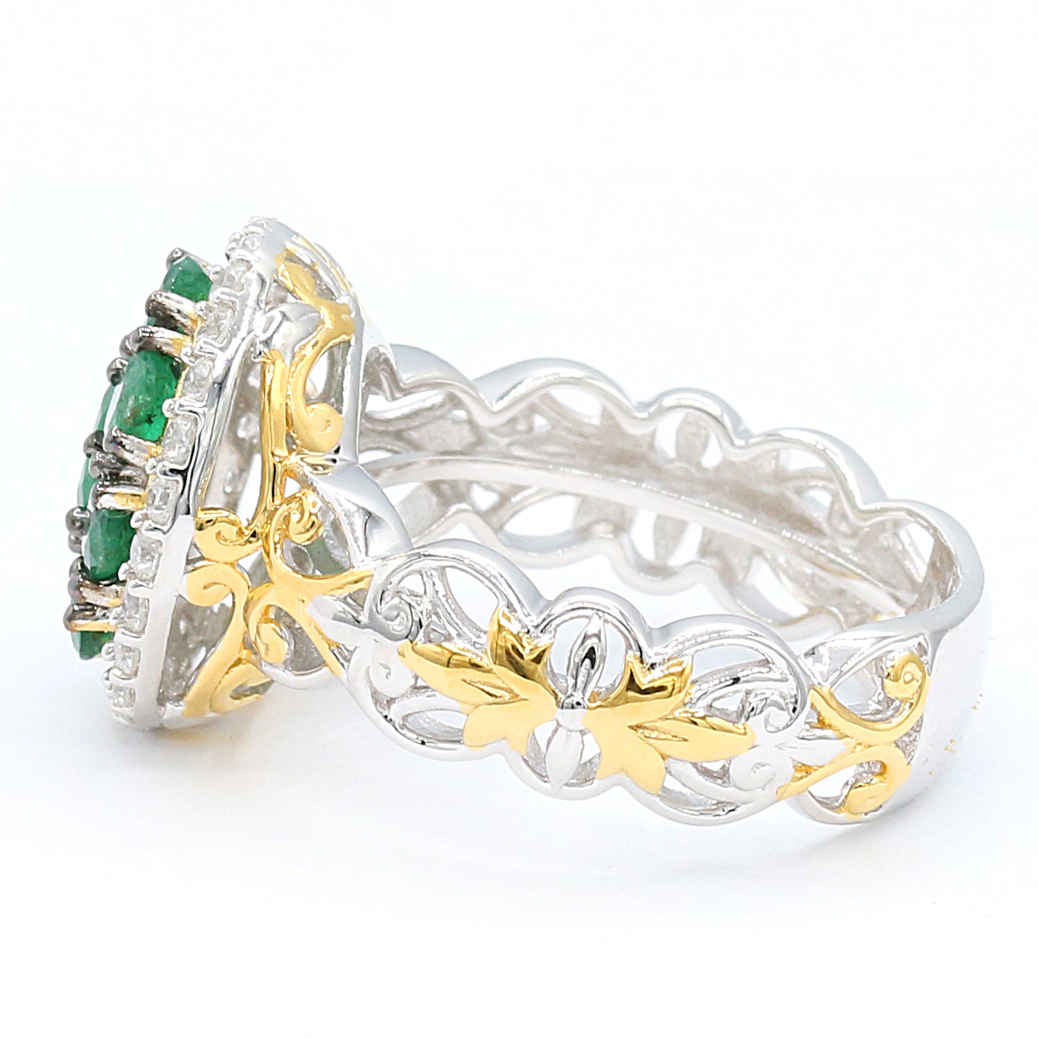 Gems en Vogue 1.75ctw Grizzly Emerald & White Zircon Halo Ring