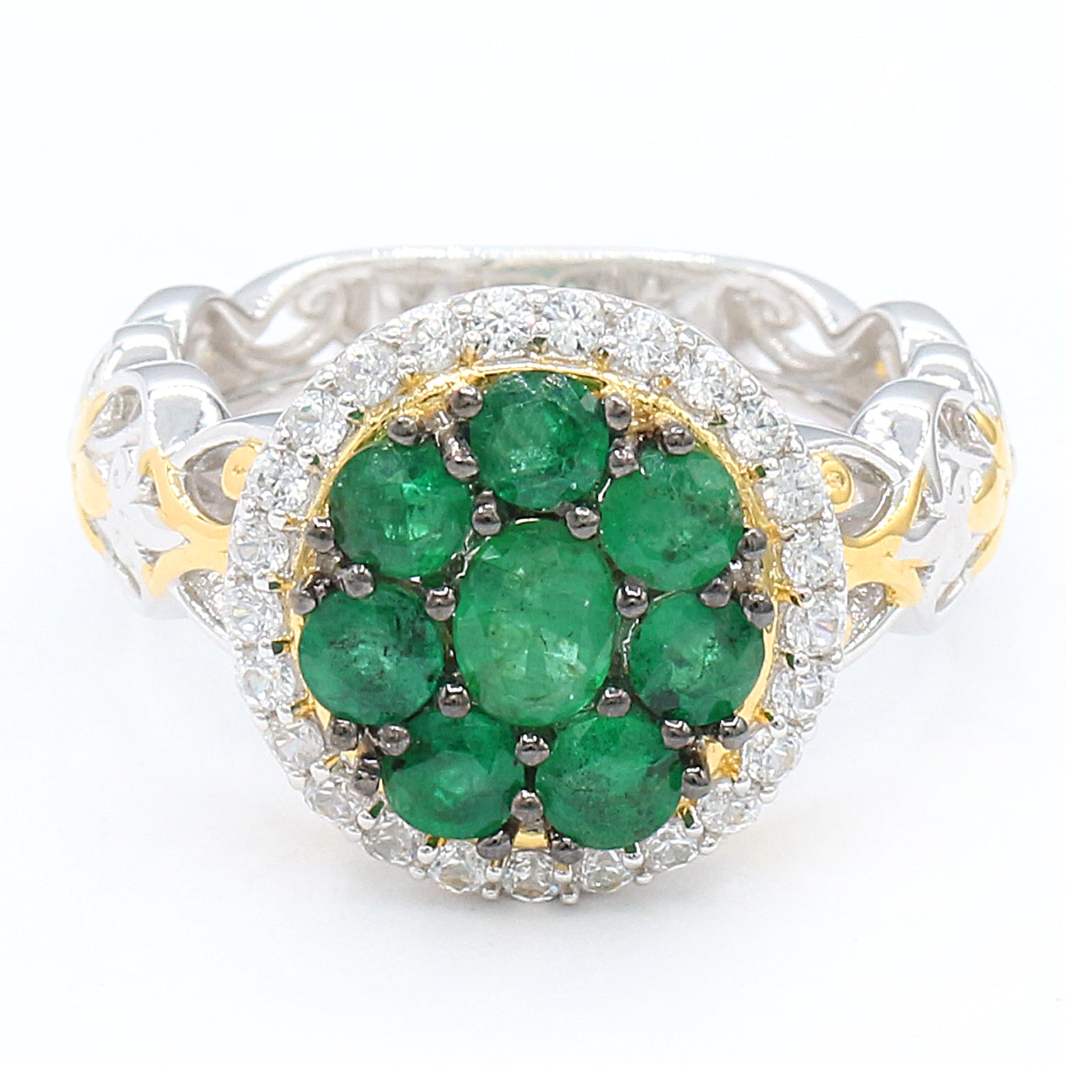 Gems en Vogue 1.75ctw Grizzly Emerald & White Zircon Halo Ring
