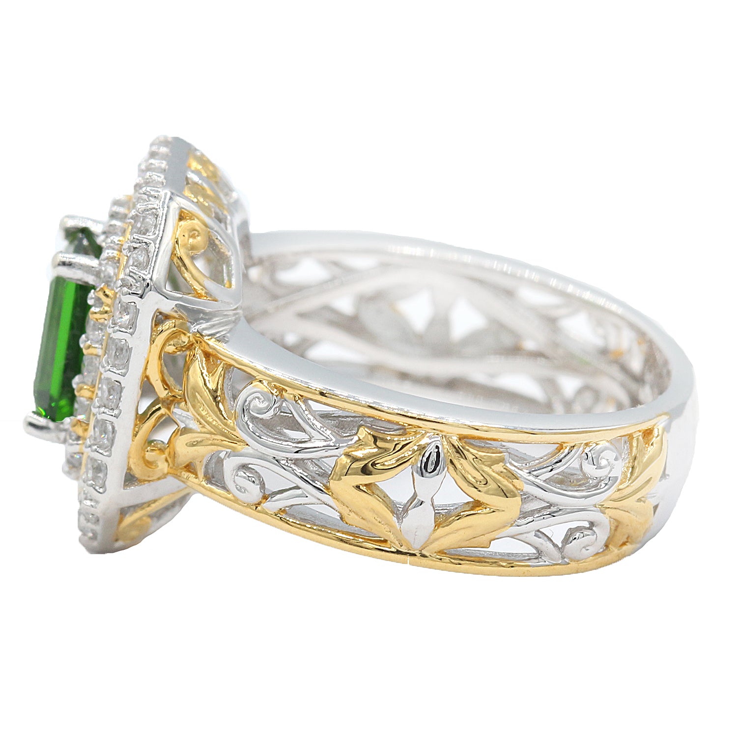 Gems en Vogue 2.01ctw Octagon Chrome Diopside & White Zircon Double Halo Ring