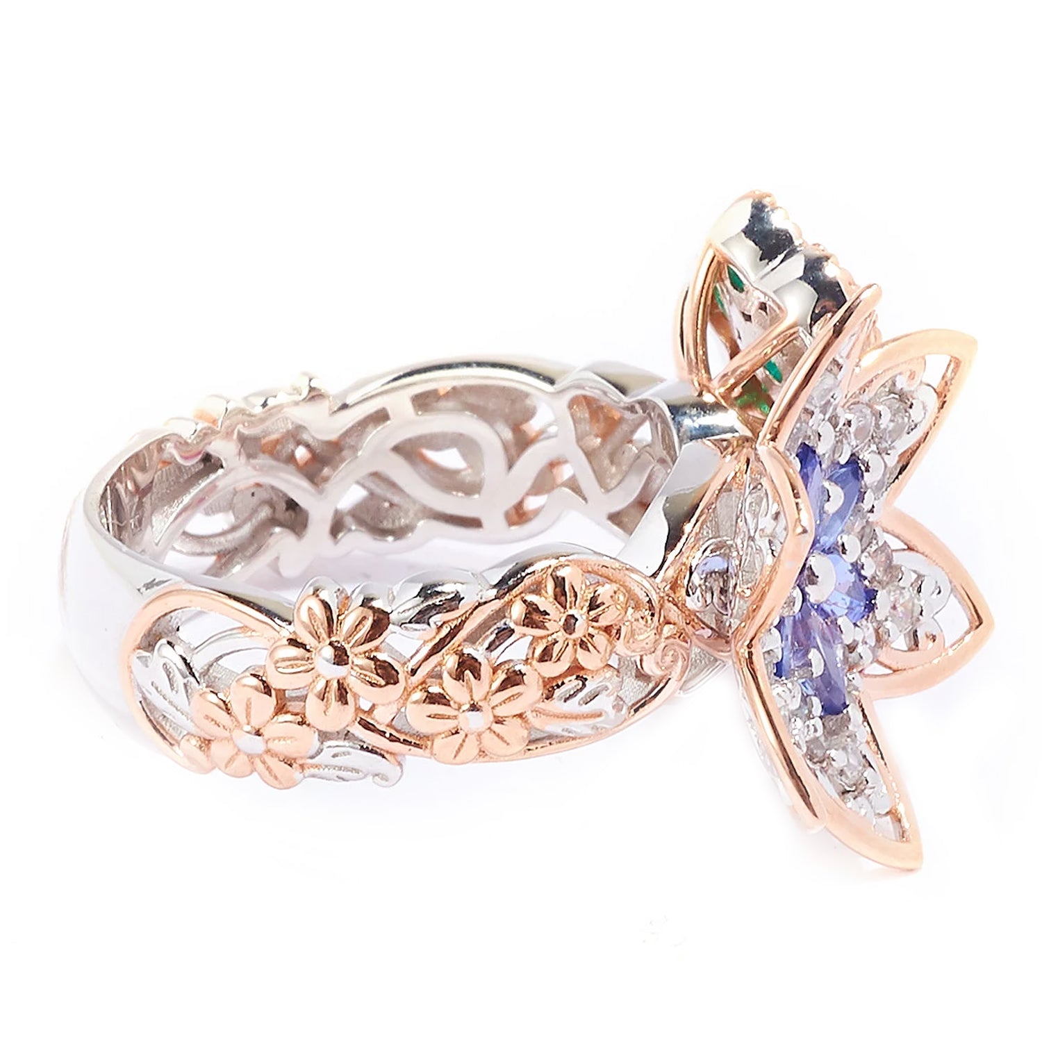 Gems en Vogue 2.09ctw Tanzanite & Multi Gemstones Flower Ring