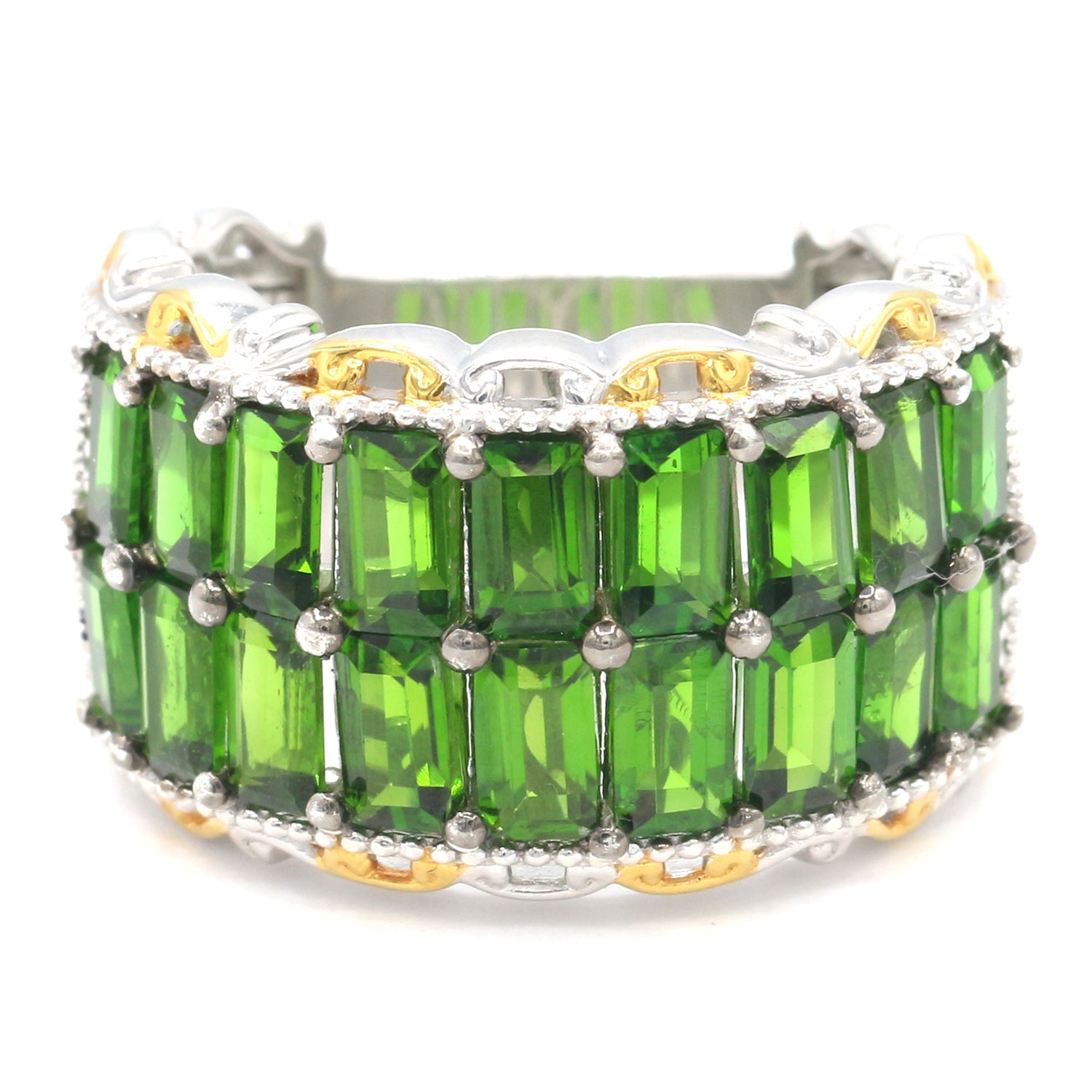Gems en Vogue 5.94ctw Chrome Diopside Double Row Ring