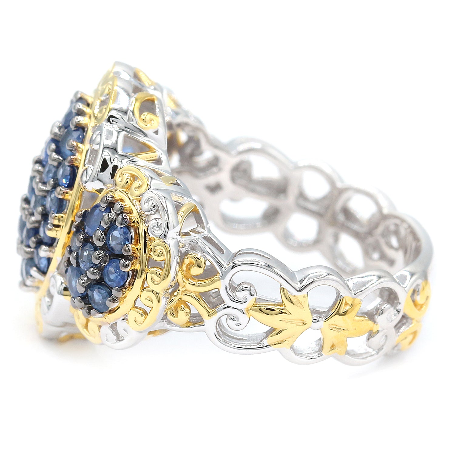 Gems en Vogue 1.63ctw Thai Blue Sapphire Three Cluster Ring