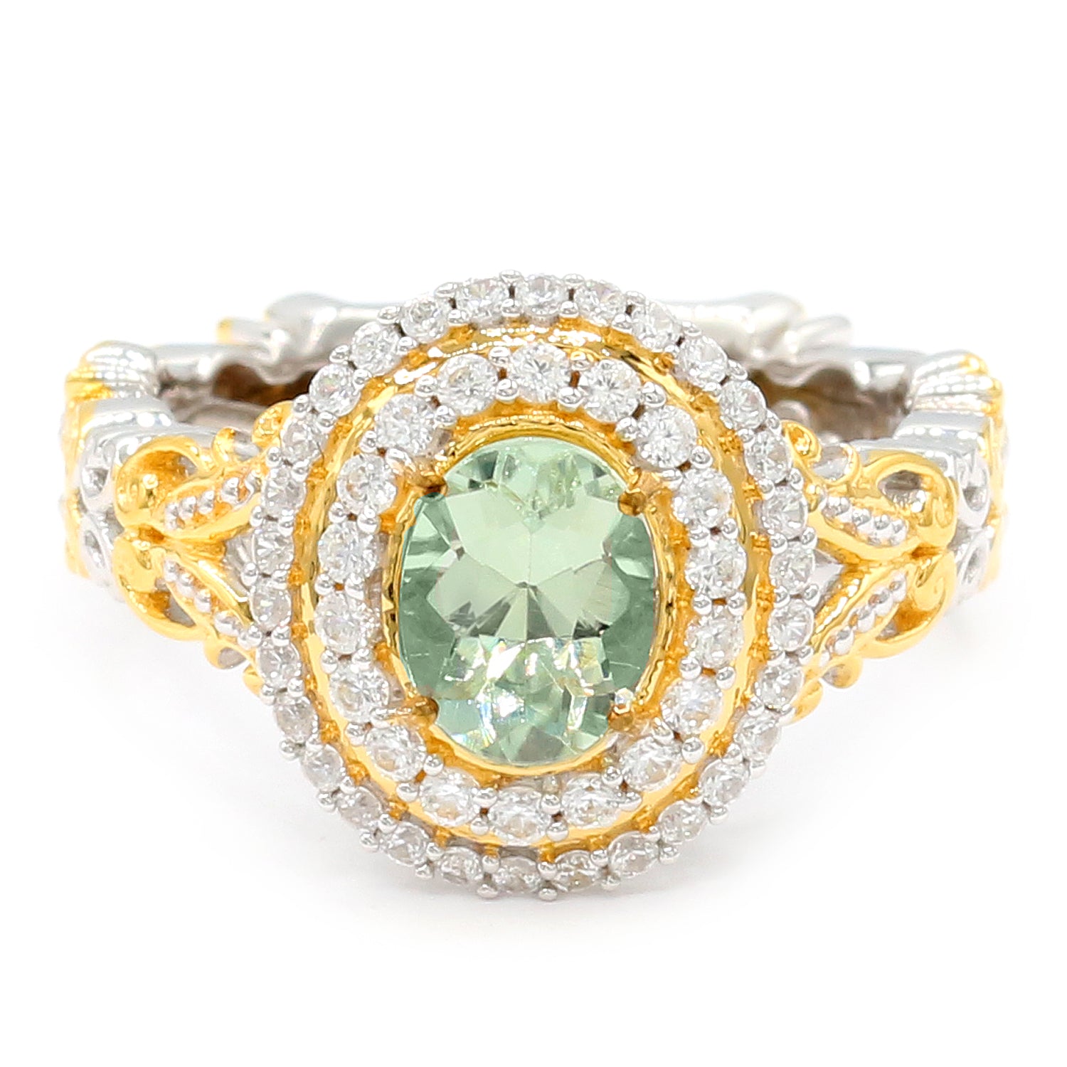 Gems en Vogue One-of-a-Kind 2.24ctw Amblygonite & White Zircon Double Halo Ring