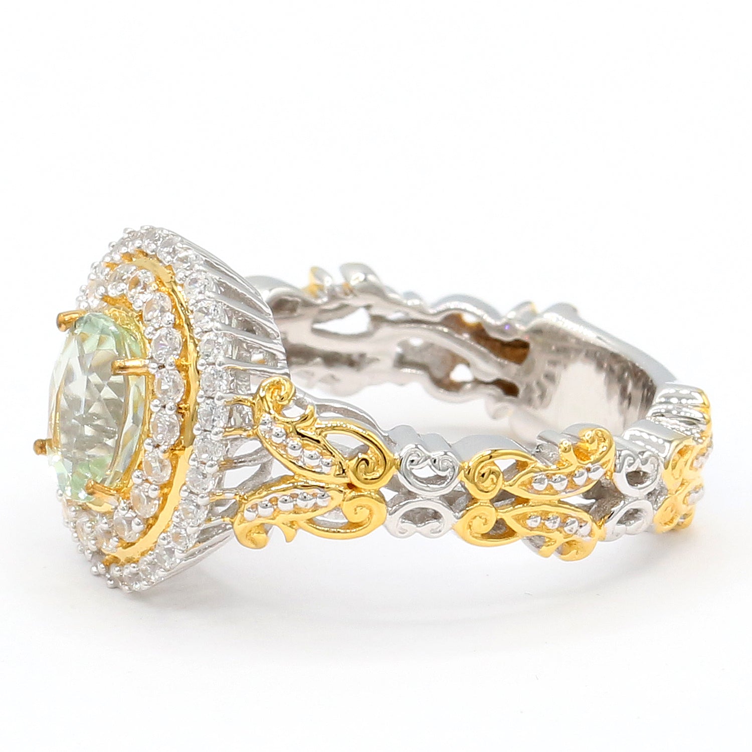 Gems en Vogue One-of-a-Kind 2.24ctw Amblygonite & White Zircon Double Halo Ring