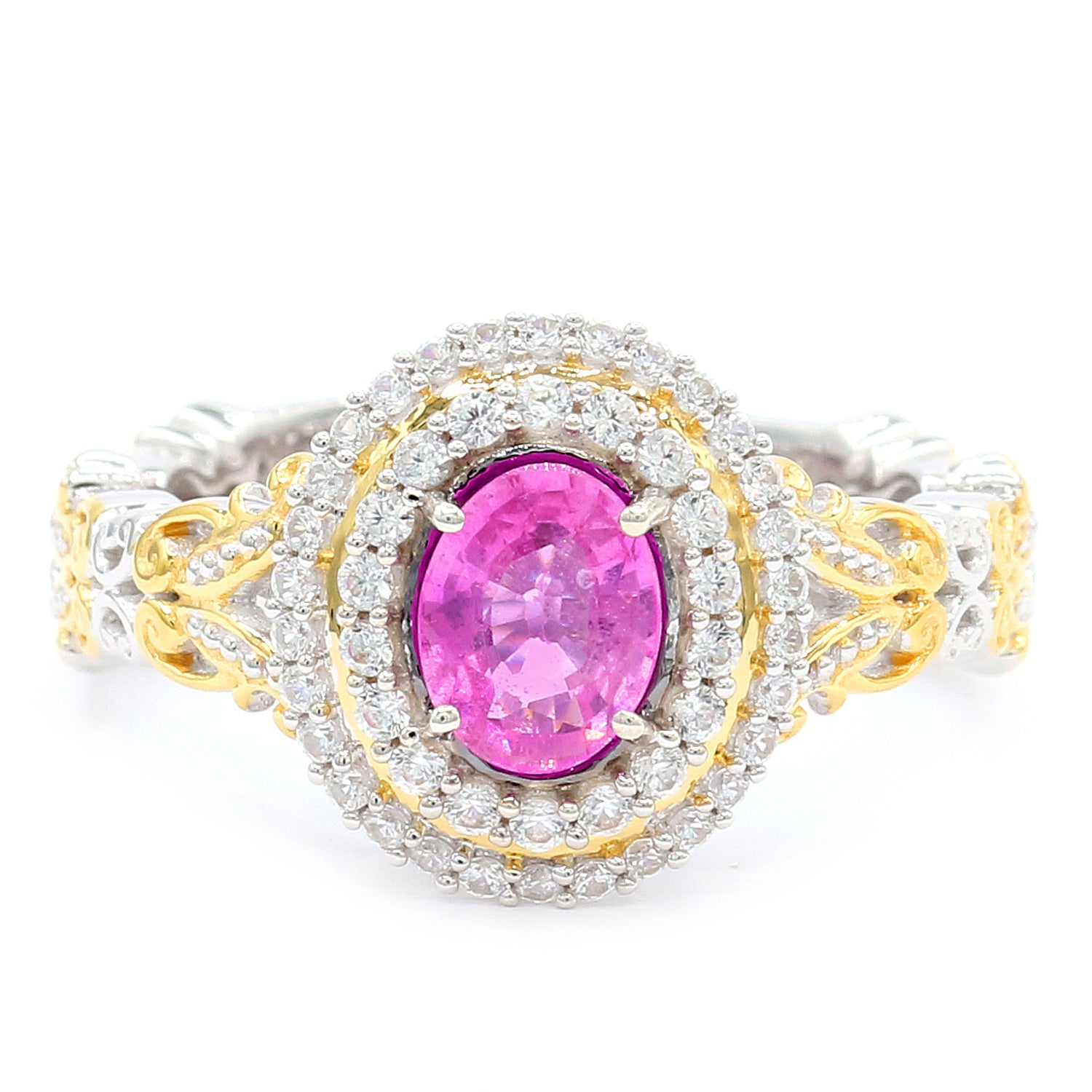 Gems en Vogue 2.67ctw Pink Sapphire & White Zircon Double Halo Ring
