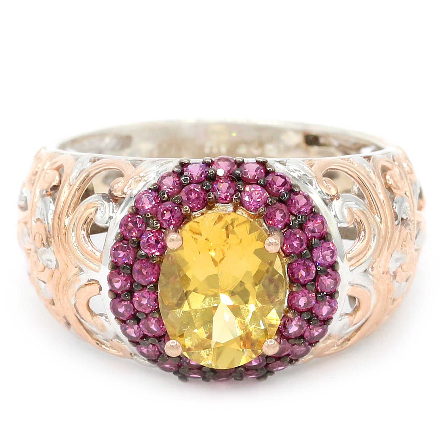 Gems en Vogue One-of-a-Kind 2.56ctw Yellow Beryl & Rhodolite Garnet Ring
