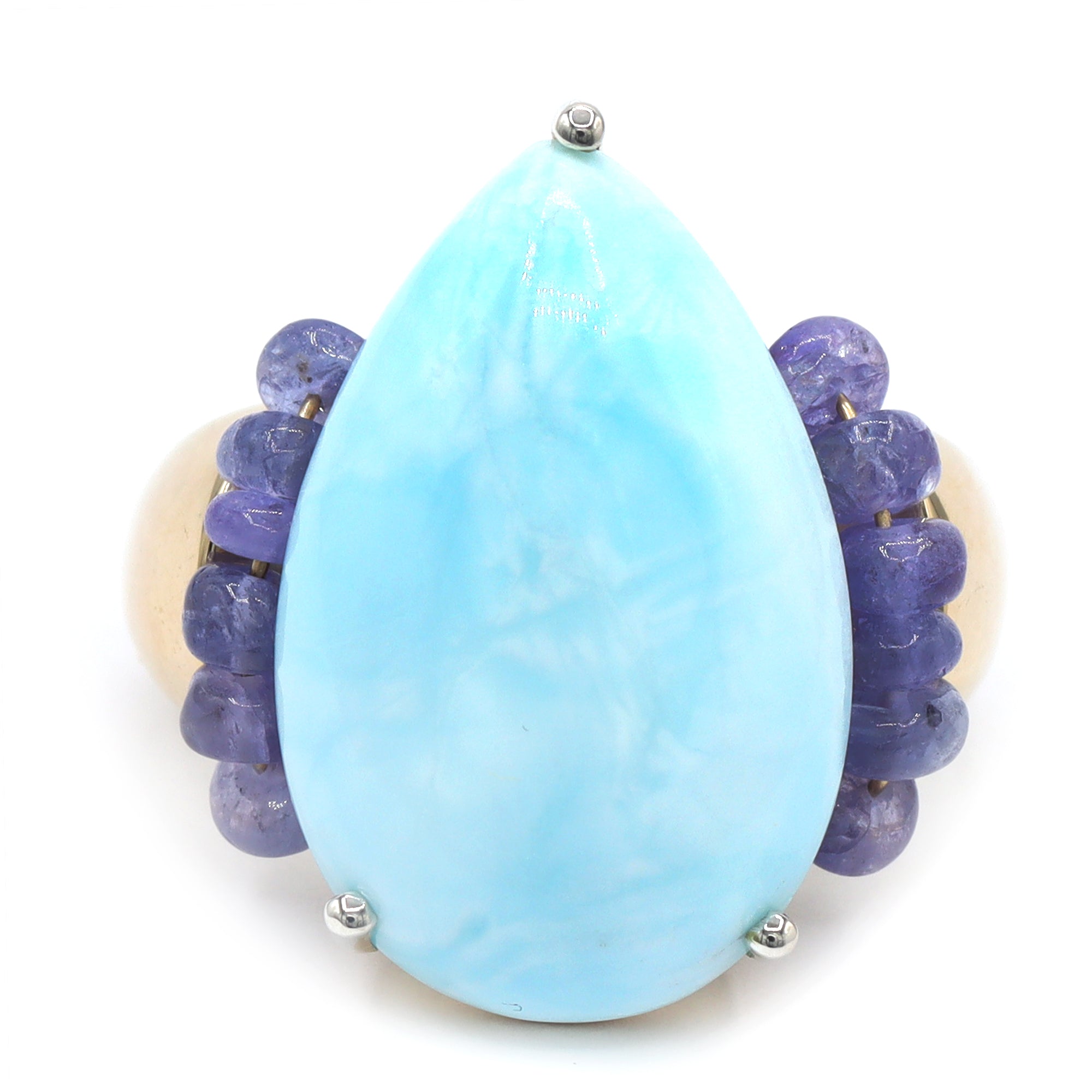 Gems en Vogue One-of-a-Kind Pear Shape Larimar & Tanzanite Bead Ring