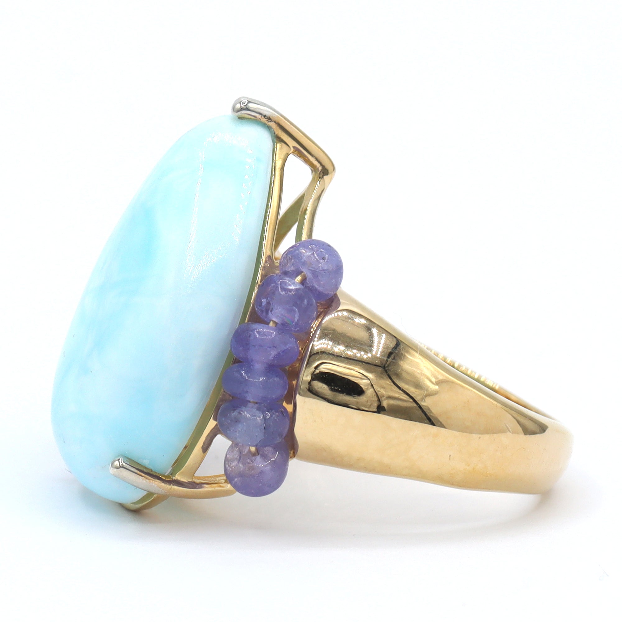 Gems en Vogue One-of-a-Kind Pear Shape Larimar & Tanzanite Bead Ring