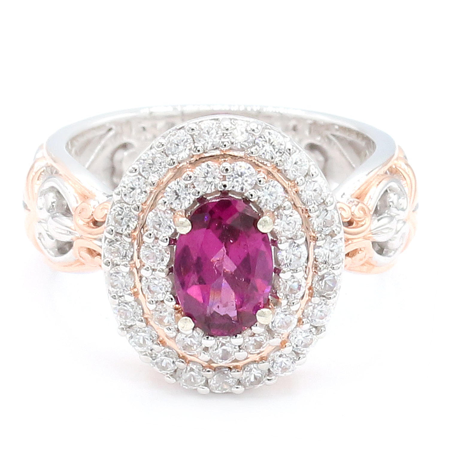 Gems en Vogue 2.09ctw Purple Garnet & White Zircon Double Halo Ring