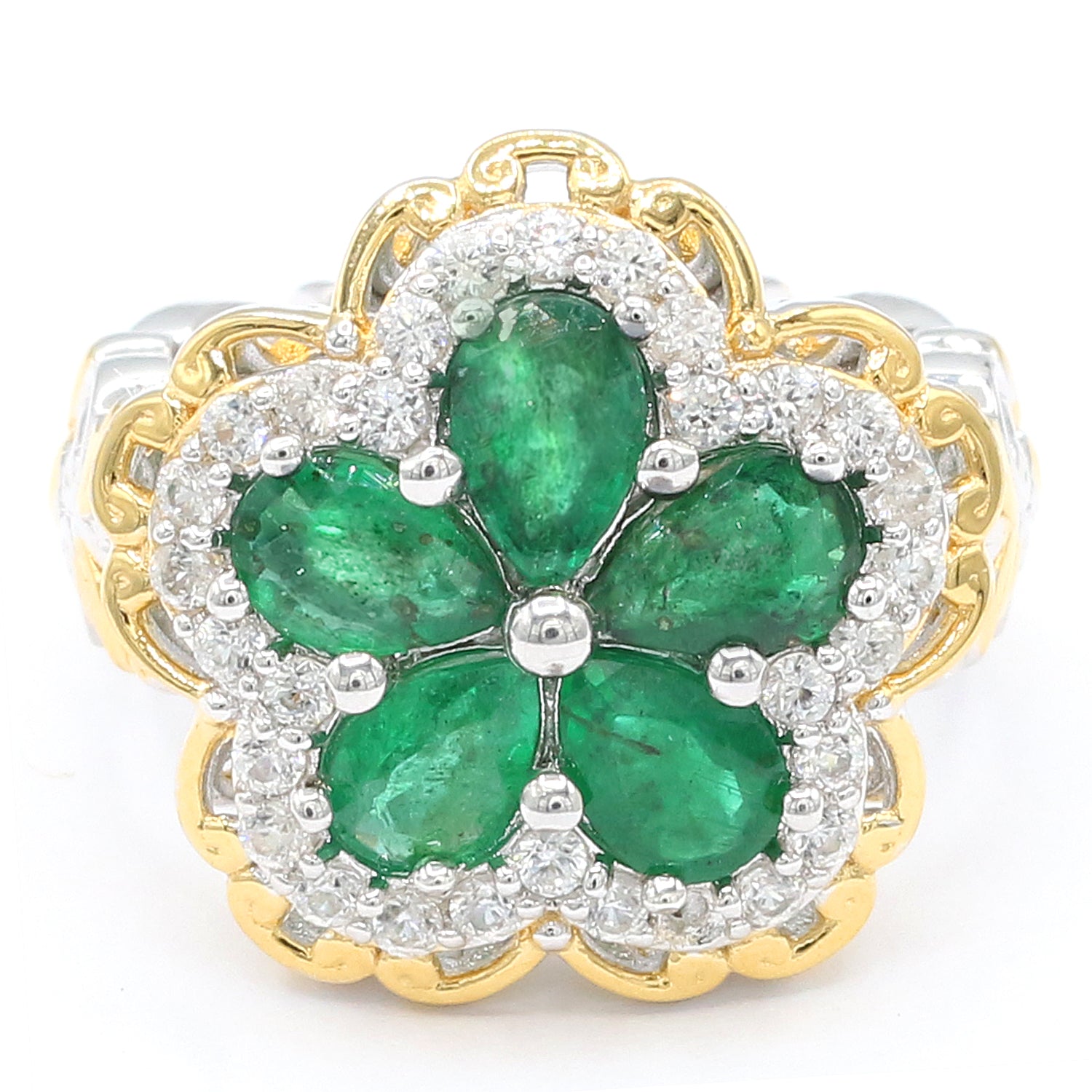 Gems en Vogue 2.90ctw Emerald & White Zircon Flower Ring