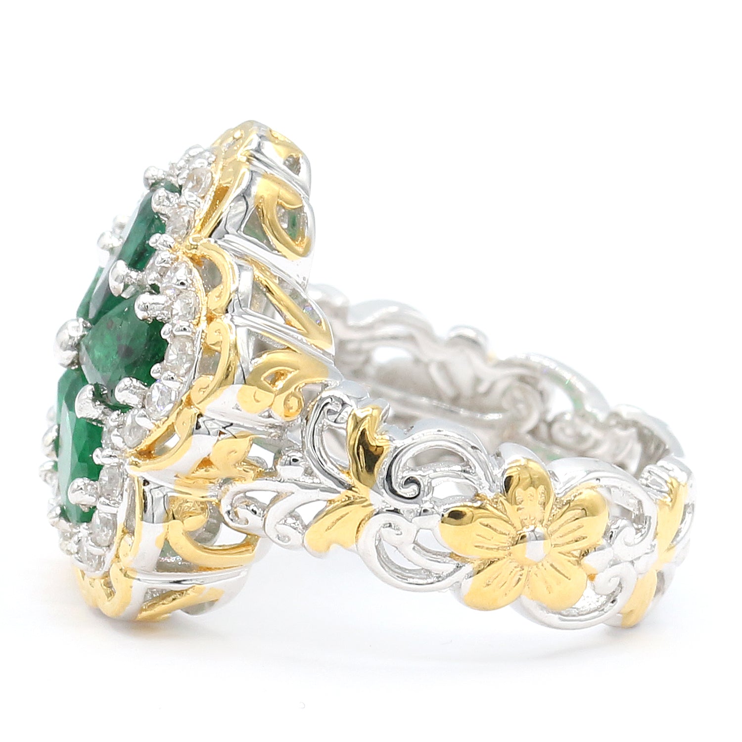 Gems en Vogue 2.90ctw Emerald & White Zircon Flower Ring