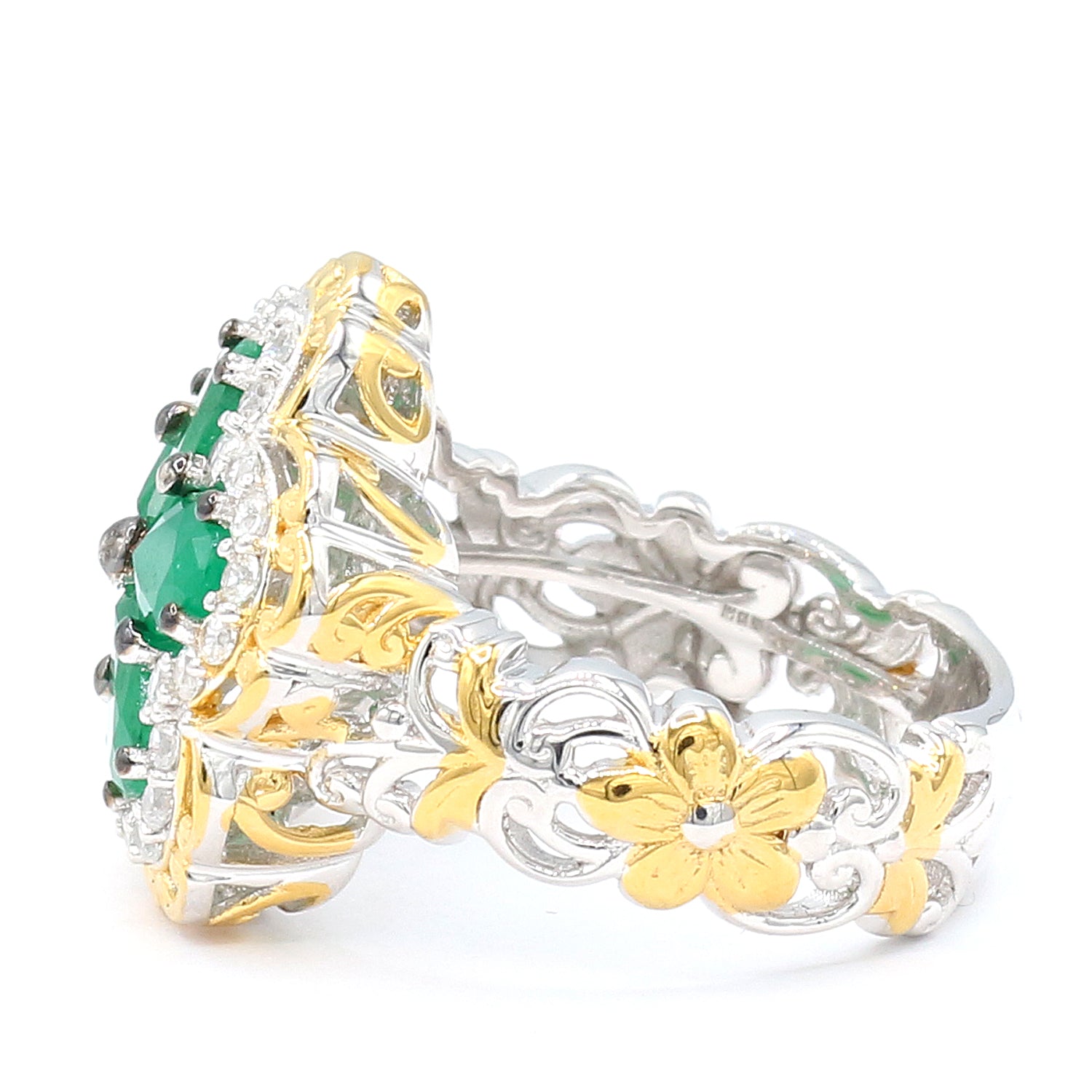 Bague fleur Gems en Vogue avec zircon blanc et émeraude Grizzly 2,90 carats