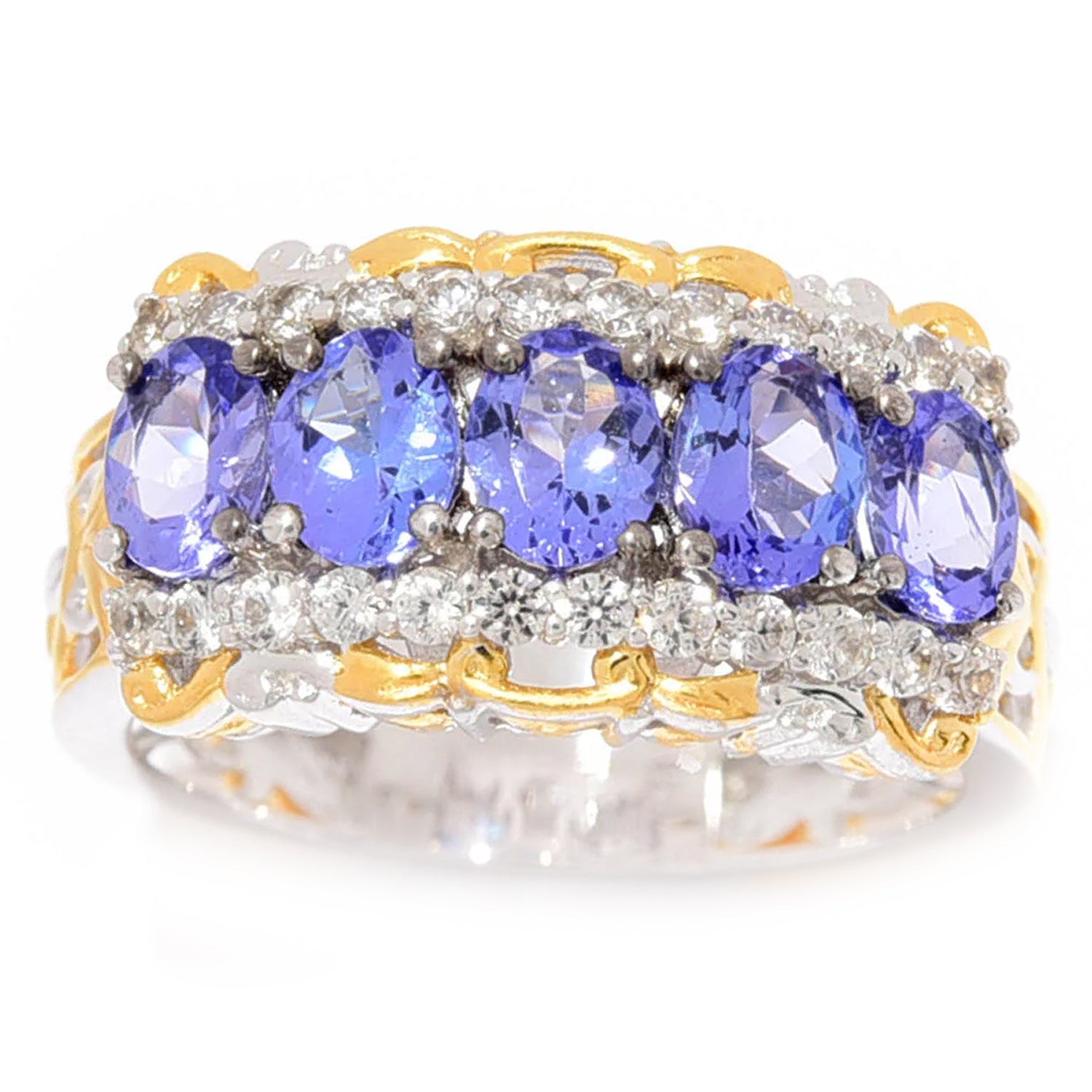 Gems en Vogue 2.53ctw Tanzanite & White Zircon Five Stone Band Ring