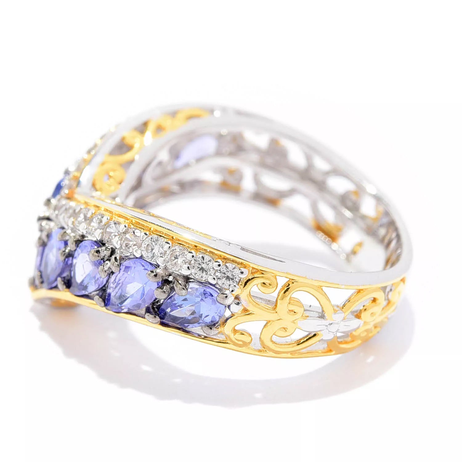 Gems en Vogue 2.57ctw Tanzanite & White Zircon V-Shape Ring