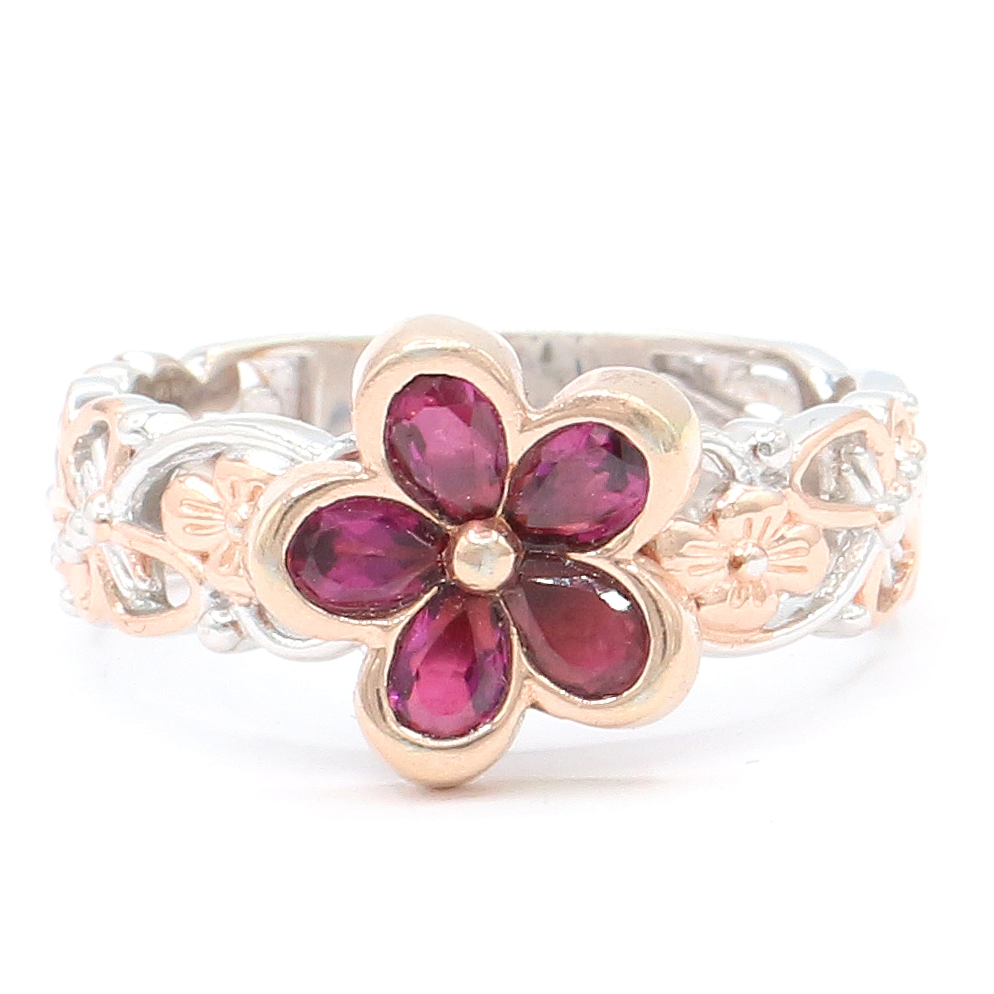 Gems en Vogue One-of-a-Kind 18K Palladium Silver 1.40ct Pink Tourmaline Flower Ring