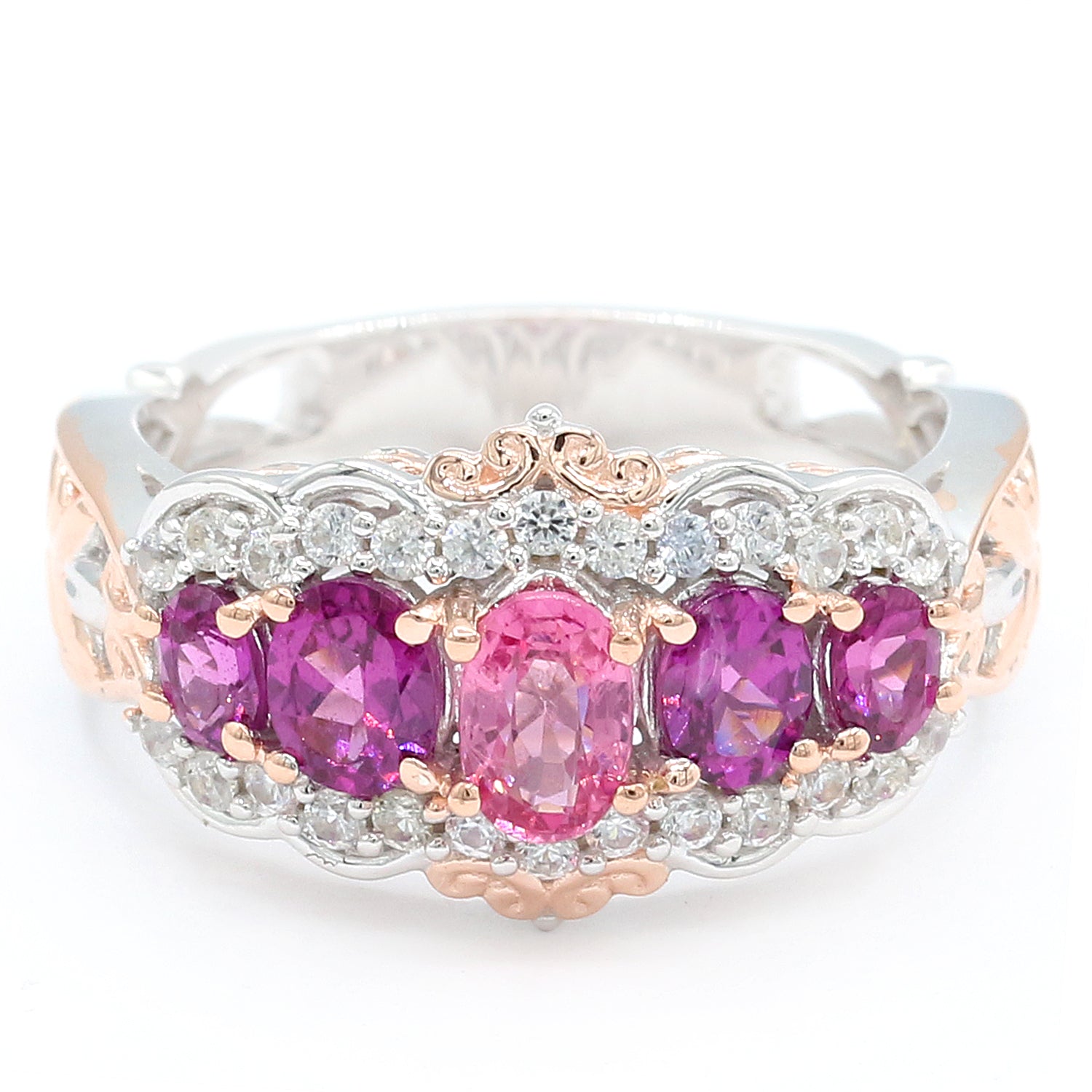 Gems en Vogue 1.44ctw Pink Tourmaline, Color Change Purple Garnet & White Zircon Five Stone Ring