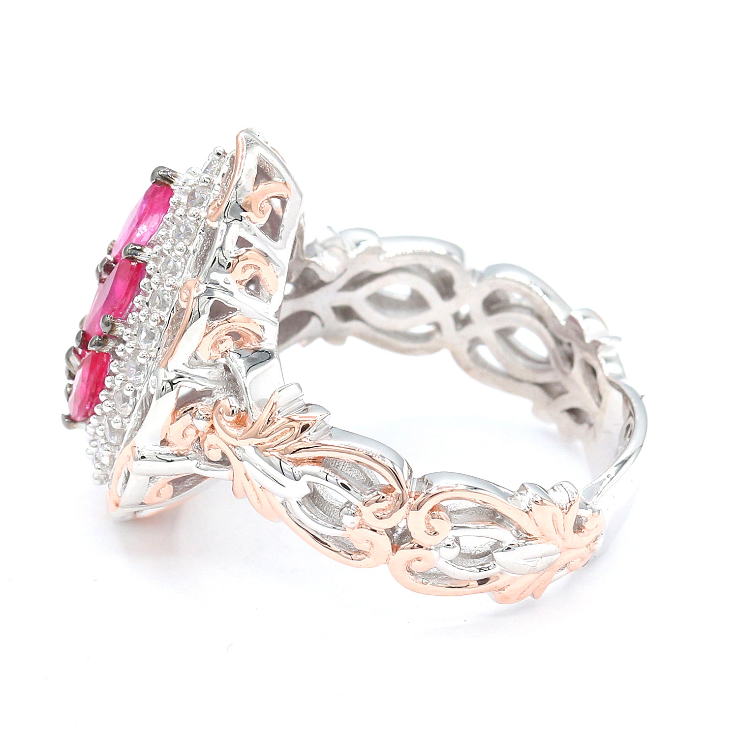 Gems en Vogue 2.11ctw Burmese Ruby & White Zircon Pear Cluster Ring