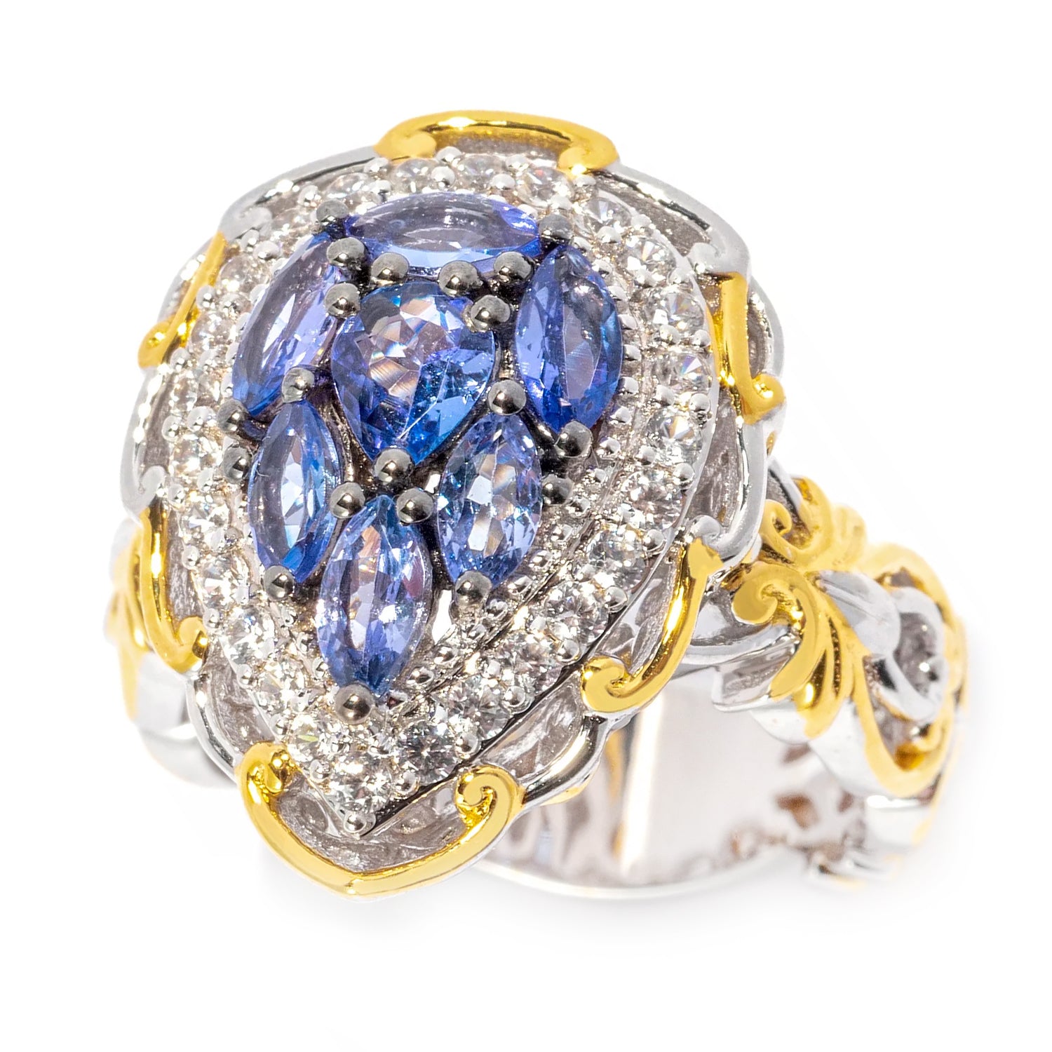 Gems en Vogue 1.68ctw Tanzanite & White Zircon Pear Shape Ring