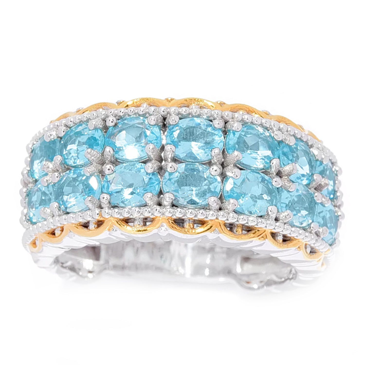 Gems en Vogue 2.66ctw Paraiba Apatite Double Row Band Ring