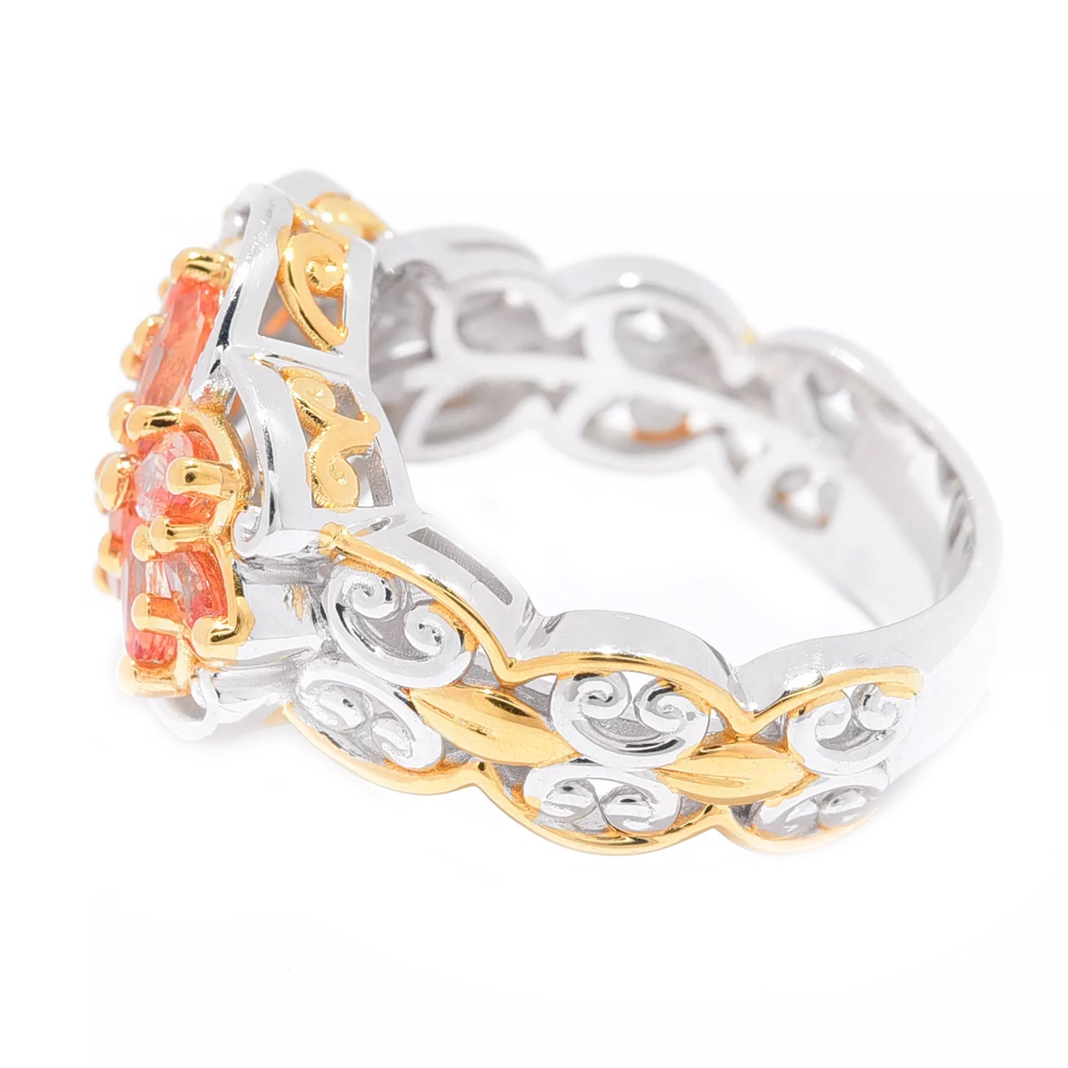 Gems en Vogue 1.63ctw Songea Salmon Sapphire Cluster Ring