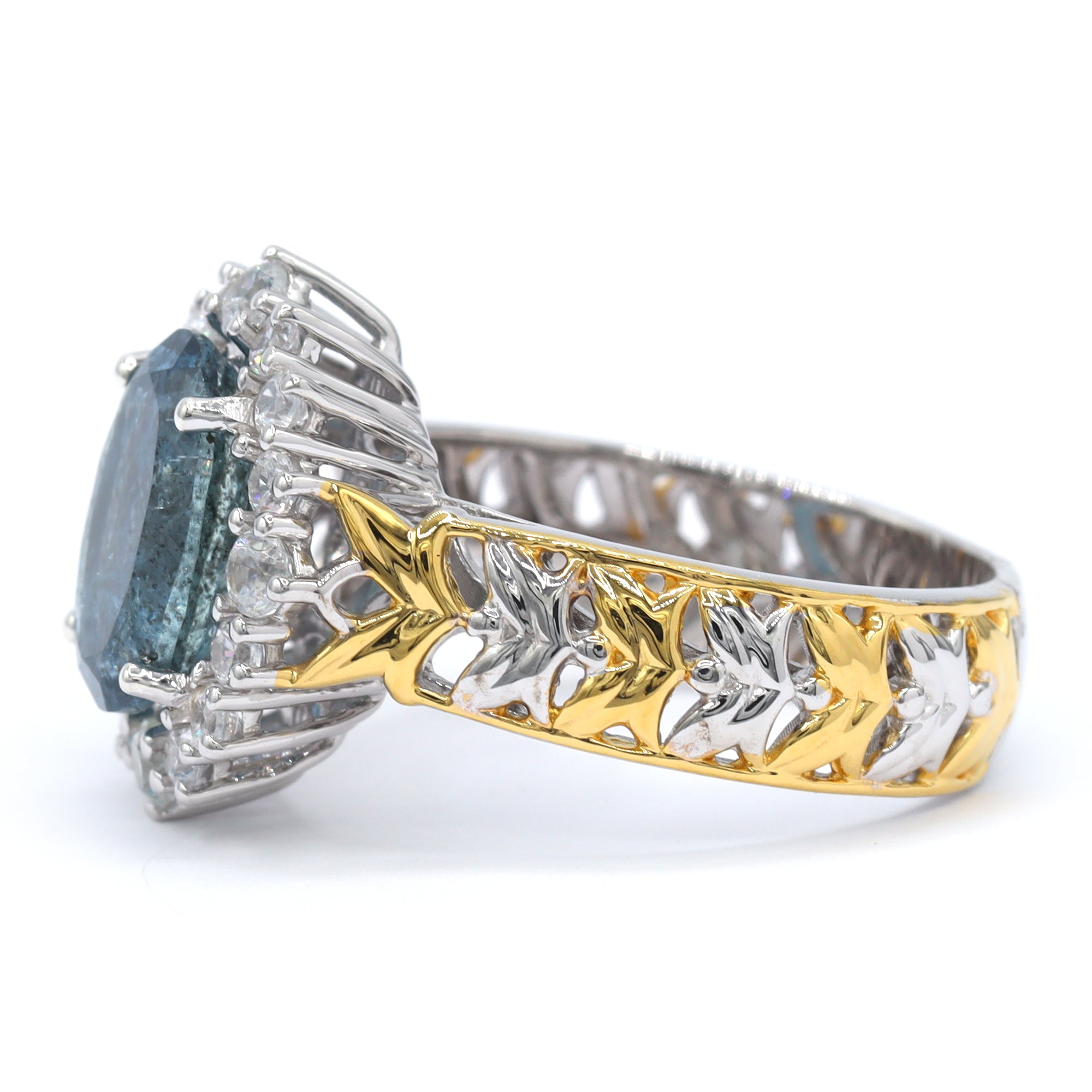 Gems en Vogue One-of-a-Kind 24K Palladium Silver 4.04ctw Tanzanian Aquamarine & White Zircon Halo Ring