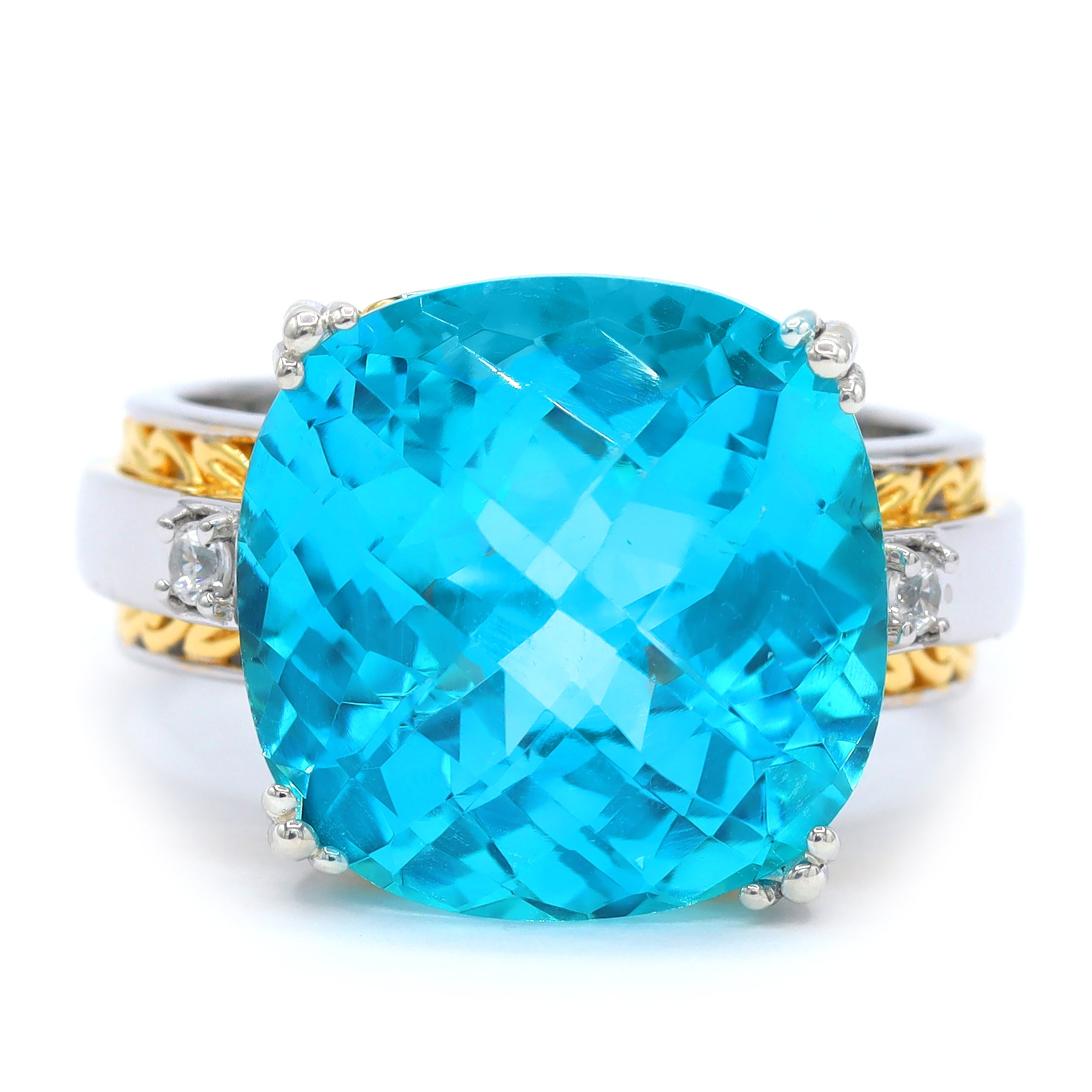 Gems en Vogue One-of-a-Kind 24K Palladium Silver 15.79ctw Paraiba Topaz & White Zircon Ring