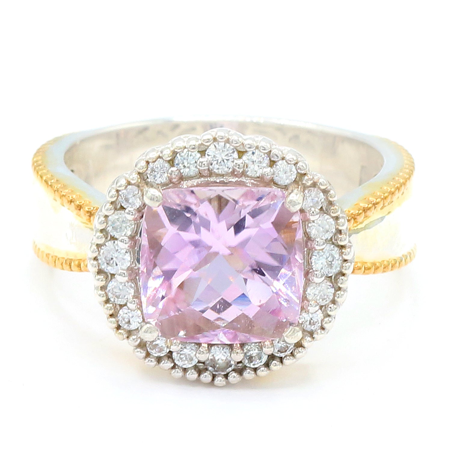 Gems en Vogue 6.70ctw Pastel Kunzite & White Zircon Halo Ring