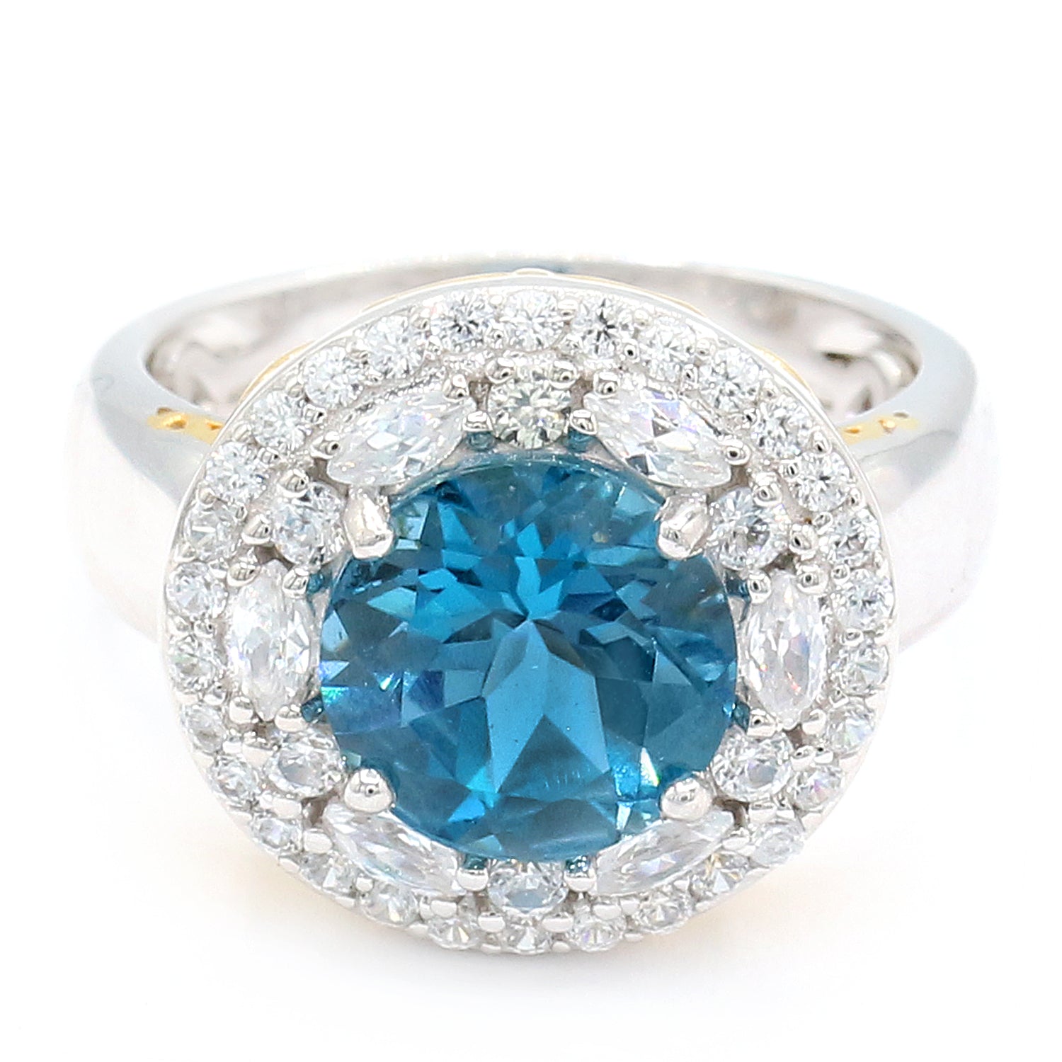 Gems en Vogue 6.29ctw Round London Blue Topaz & White Zircon Halo Ring