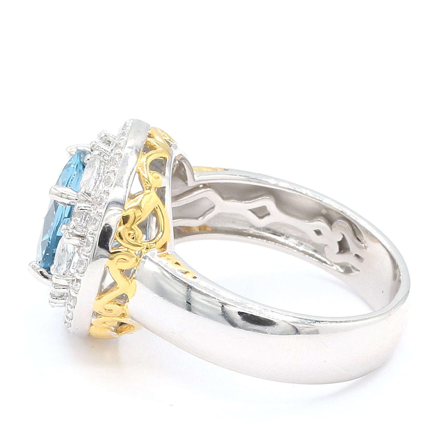 Gems en Vogue 6.29ctw Round London Blue Topaz & White Zircon Double Halo Ring