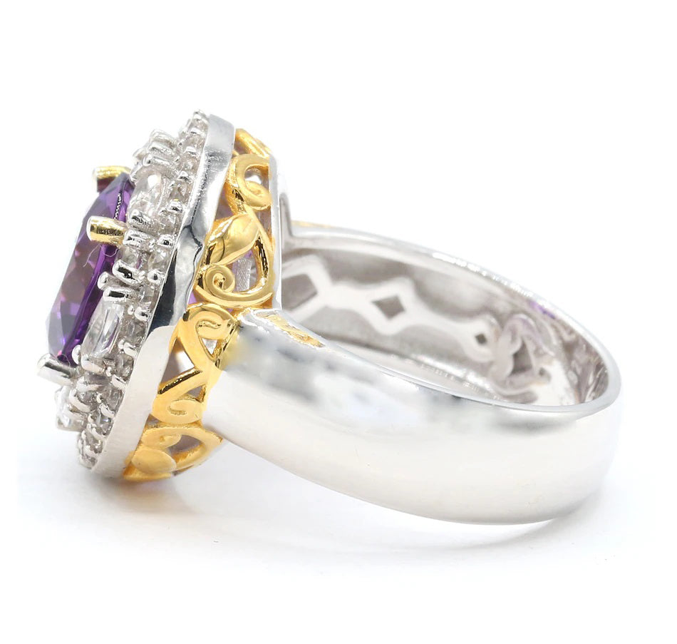 Gems en Vogue 5.20ctw Round Namibian Amethyst & White Zircon Double Halo Ring