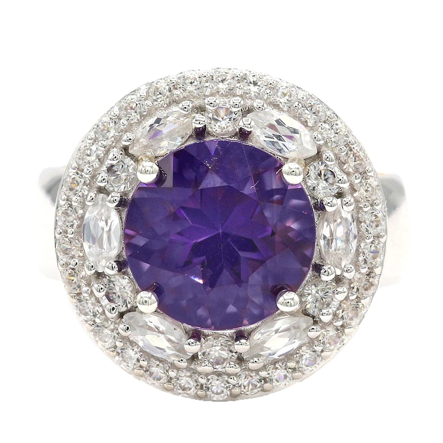 Gems en Vogue 5.20ctw Round Namibian Amethyst & White Zircon Double Halo Ring