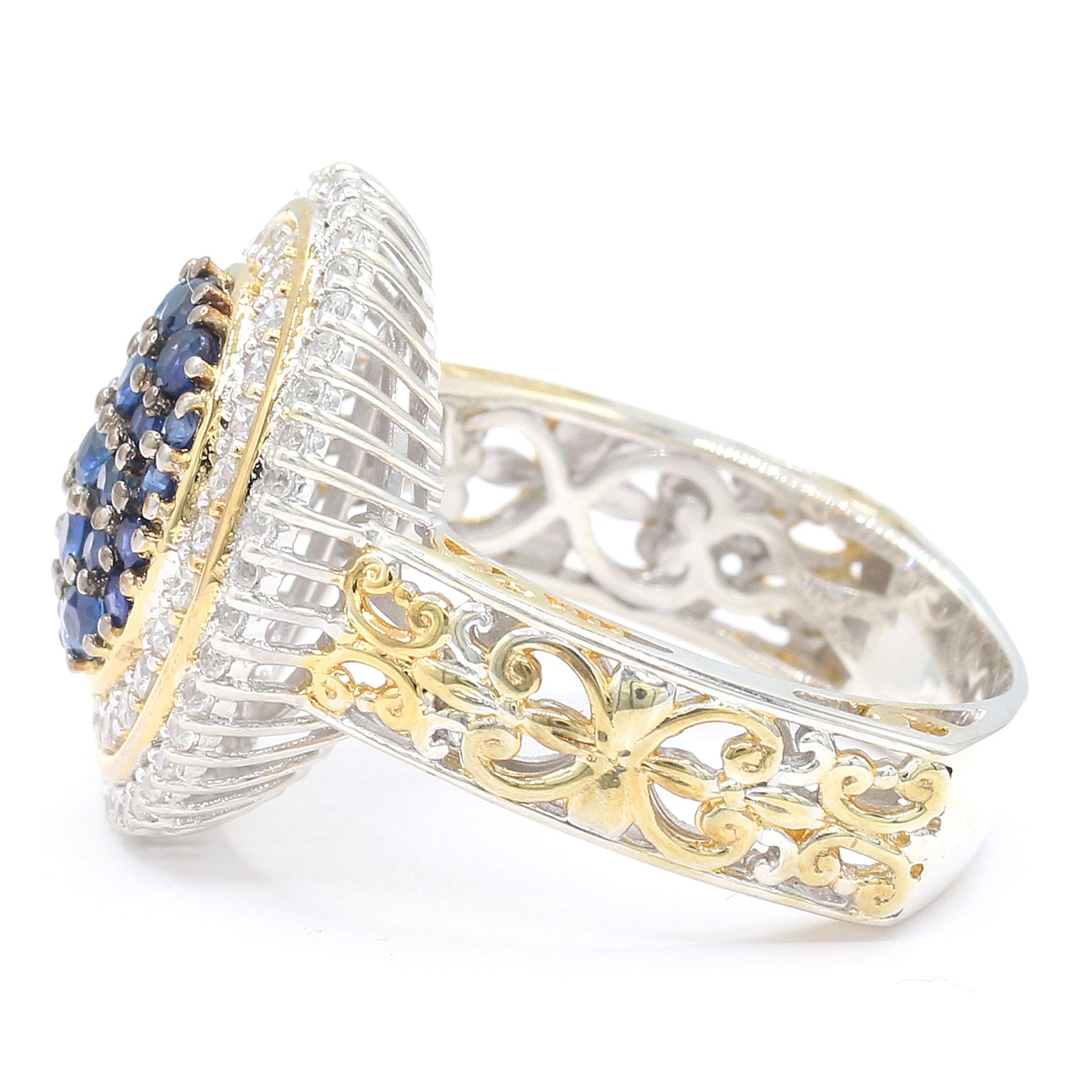 Gems en Vogue 2.34ctw Thai Blue Sapphire & White Zircon Double Halo Ring