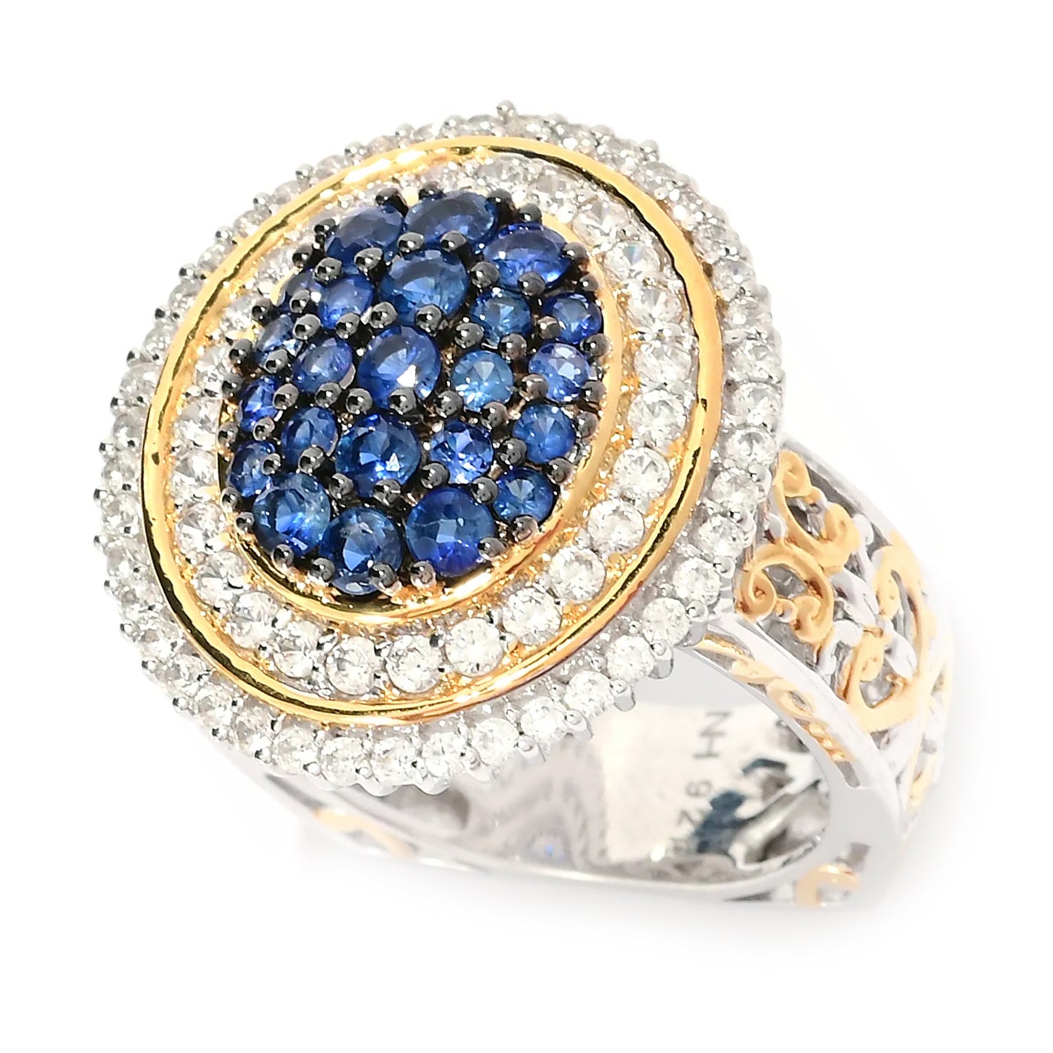 Gems en Vogue 2.34ctw Thai Blue Sapphire & White Zircon Double Halo Ring