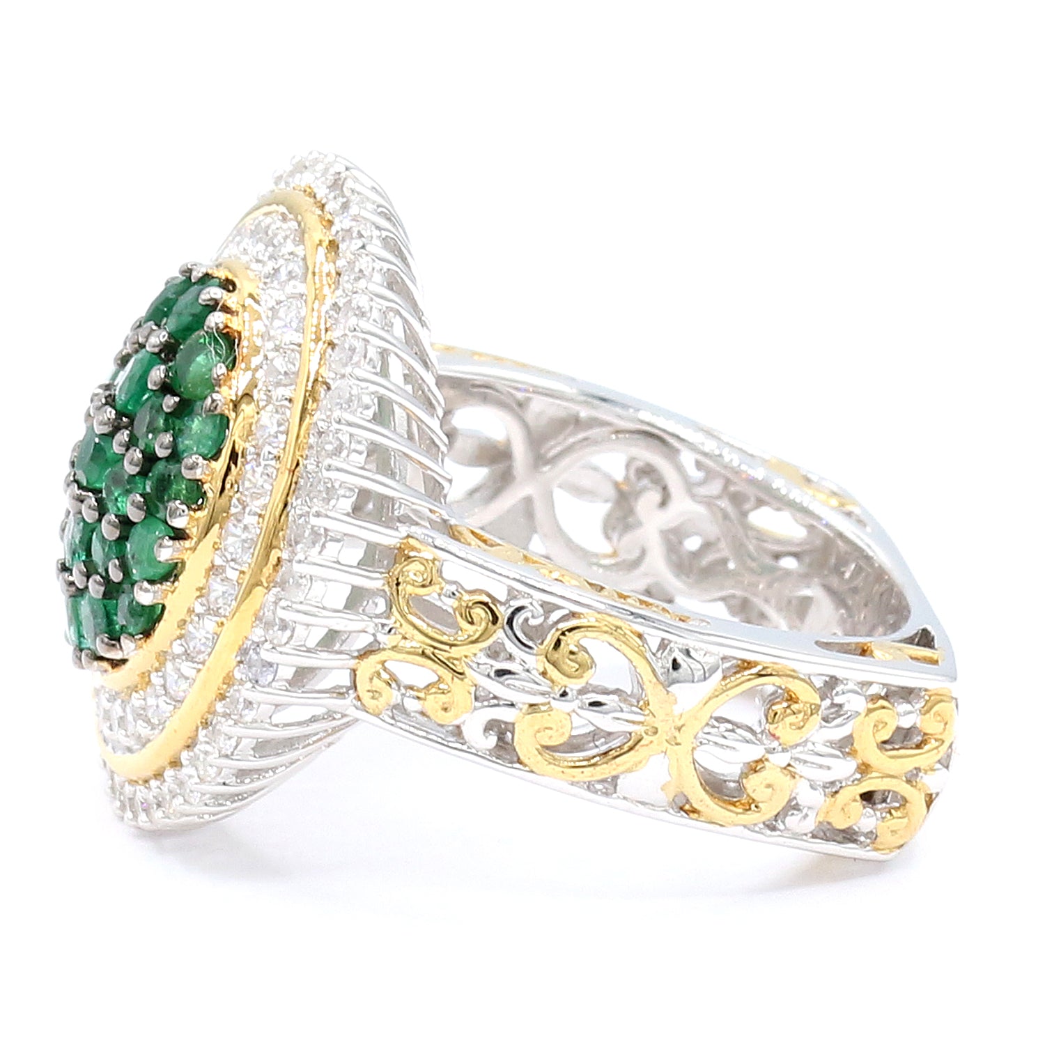 Gems en Vogue 2.11ctw Grizzly Emerald & White Zircon Cluster Double Halo Ring