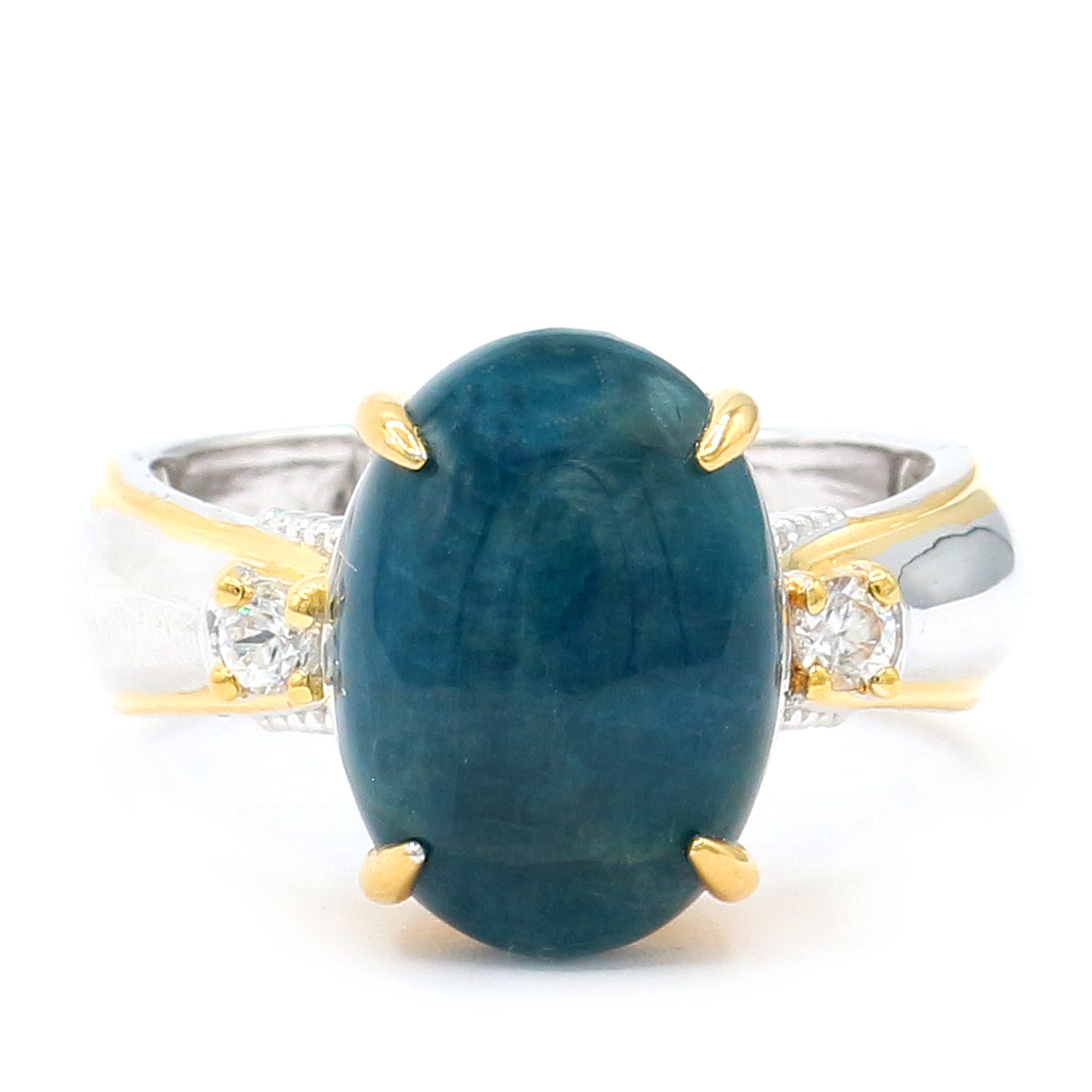 Gems en Vogue 24K Palladium Silver Blue Apatite & White Zircon Ring