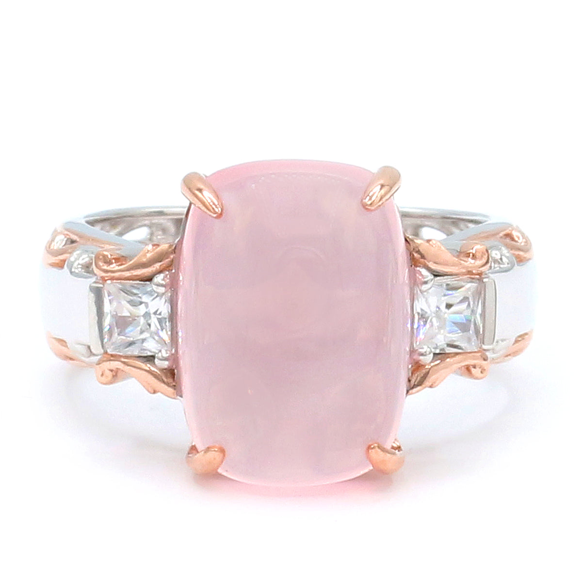 Gems en Vogue 18K Palladium Silver Rose Quartz & White Zircon Ring